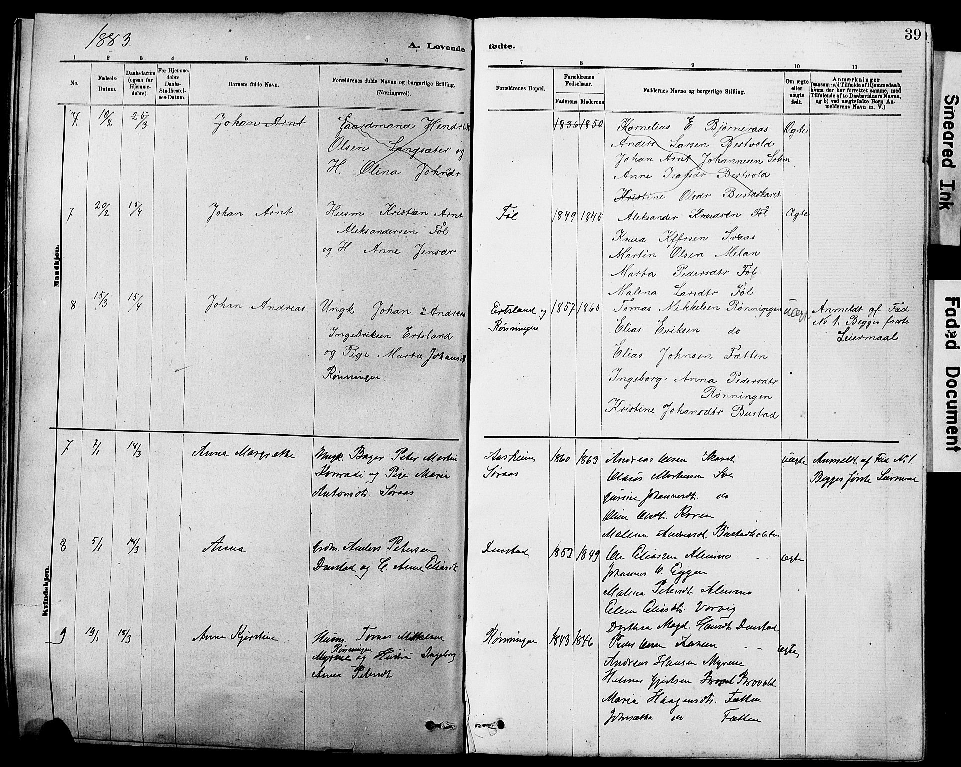 Ministerialprotokoller, klokkerbøker og fødselsregistre - Sør-Trøndelag, AV/SAT-A-1456/647/L0636: Klokkerbok nr. 647C01, 1881-1884, s. 39