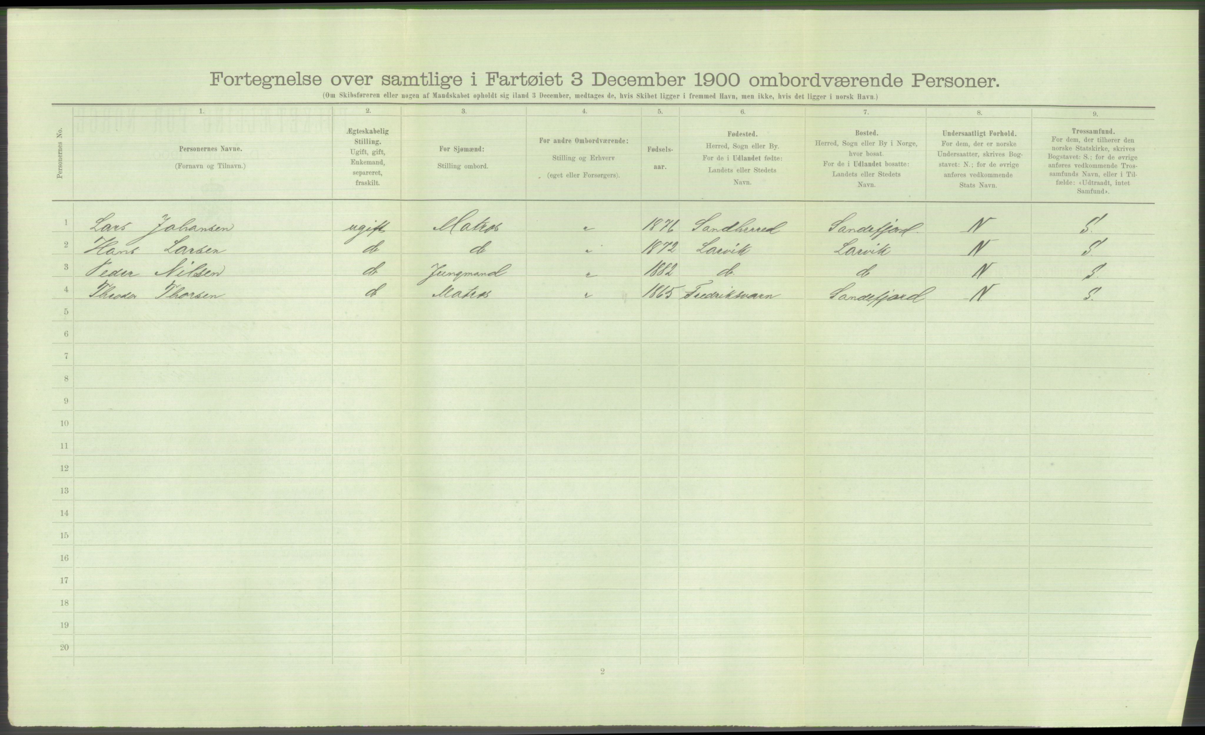 RA, Folketelling 1900 - skipslister med personlister for skip i norske havner, utenlandske havner og til havs, 1900, s. 612