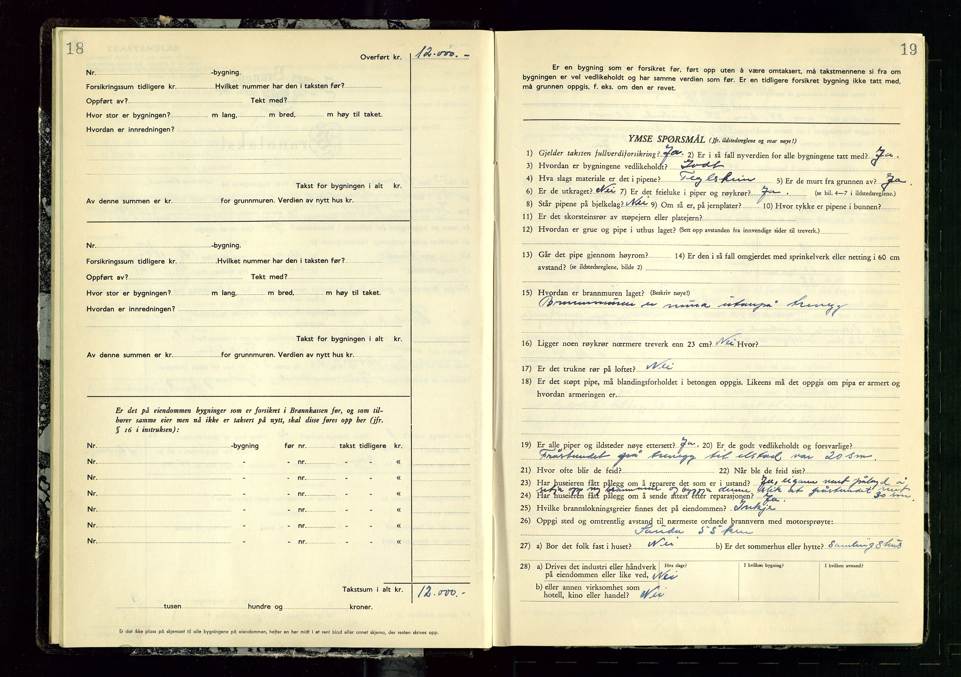 Vikedal lensmannskontor, AV/SAST-A-100179/Gob/L0006: Branntakstprotokoll, 1952-1956, s. 18-19