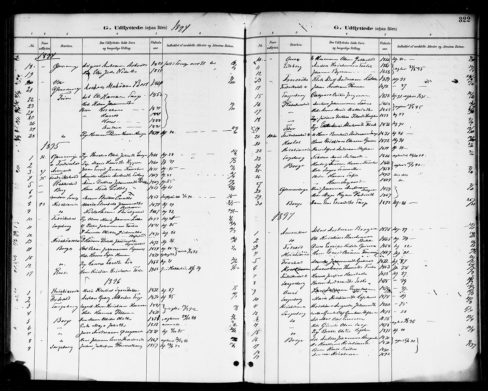 Skjeberg prestekontor Kirkebøker, AV/SAO-A-10923/F/Fa/L0009: Ministerialbok nr. I 9, 1886-1897, s. 322