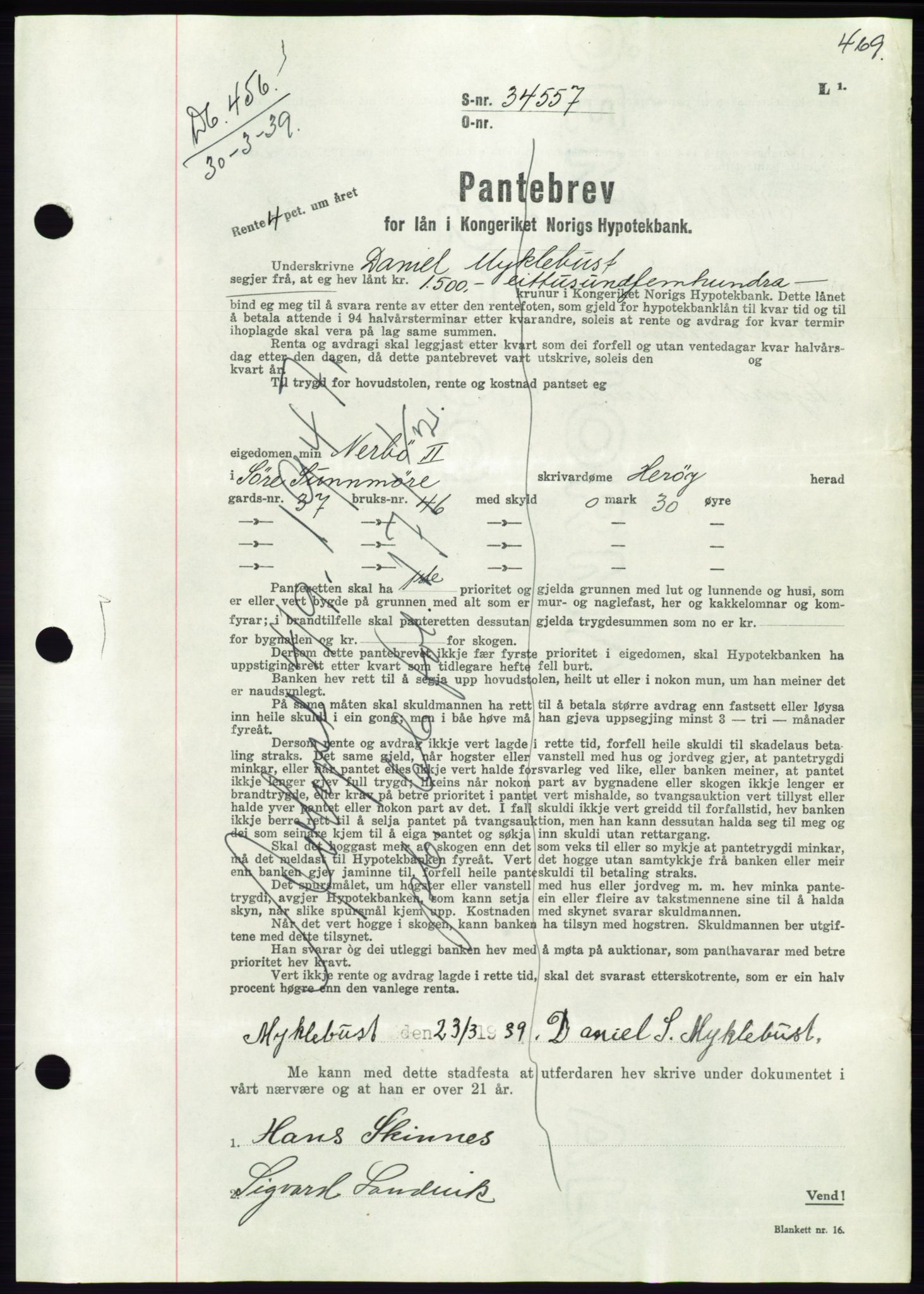 Søre Sunnmøre sorenskriveri, AV/SAT-A-4122/1/2/2C/L0067: Pantebok nr. 61, 1938-1939, Dagboknr: 456/1939