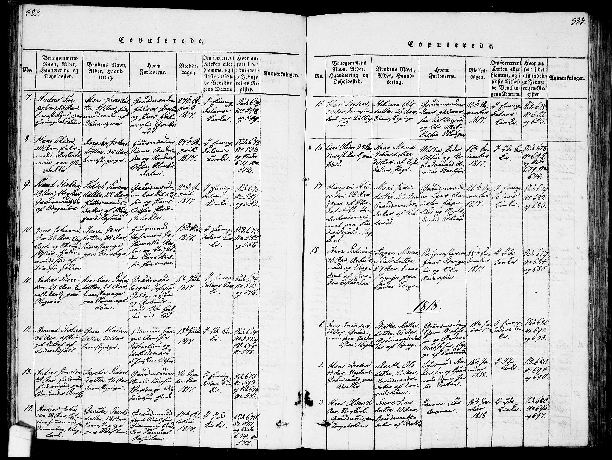 Idd prestekontor Kirkebøker, SAO/A-10911/F/Fc/L0002: Ministerialbok nr. III 2, 1815-1831, s. 382-383