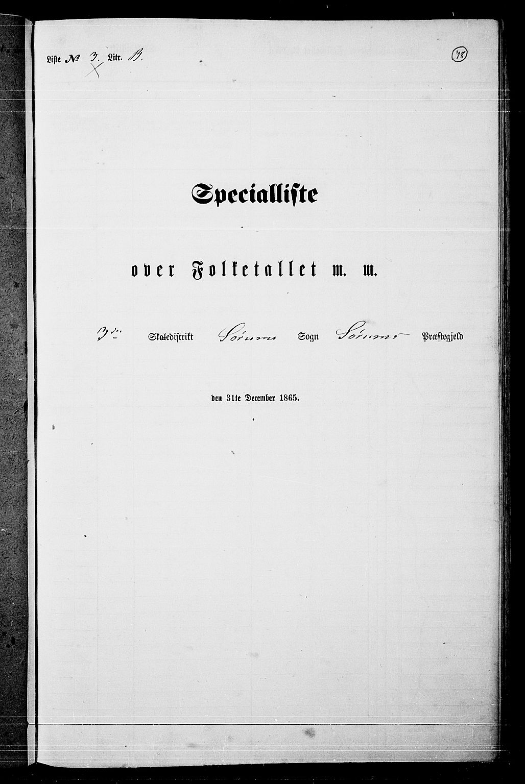 RA, Folketelling 1865 for 0226P Sørum prestegjeld, 1865, s. 74