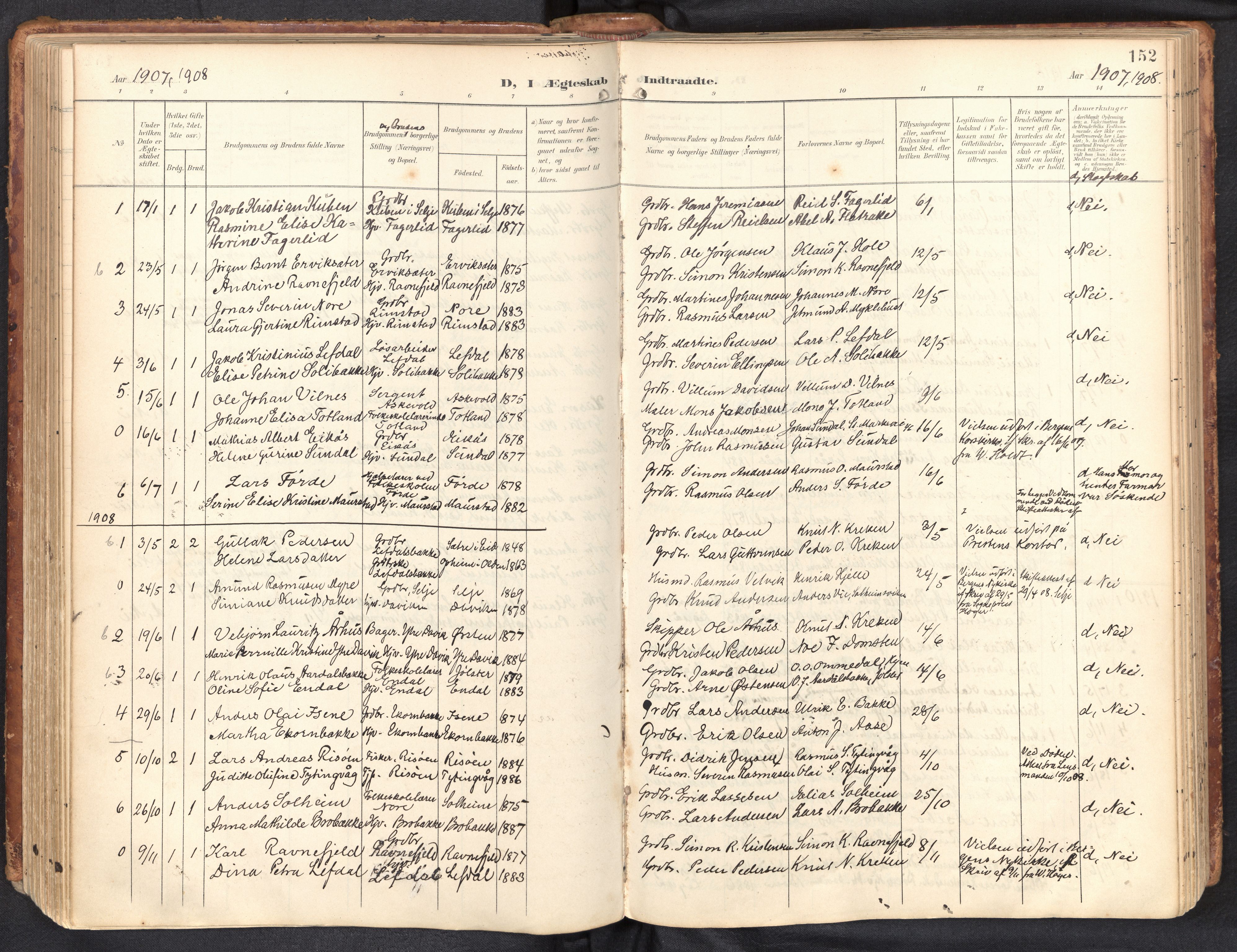 Davik sokneprestembete, AV/SAB-A-79701/H/Haa/Haab/L0002: Ministerialbok nr. B 2, 1901-1934, s. 152