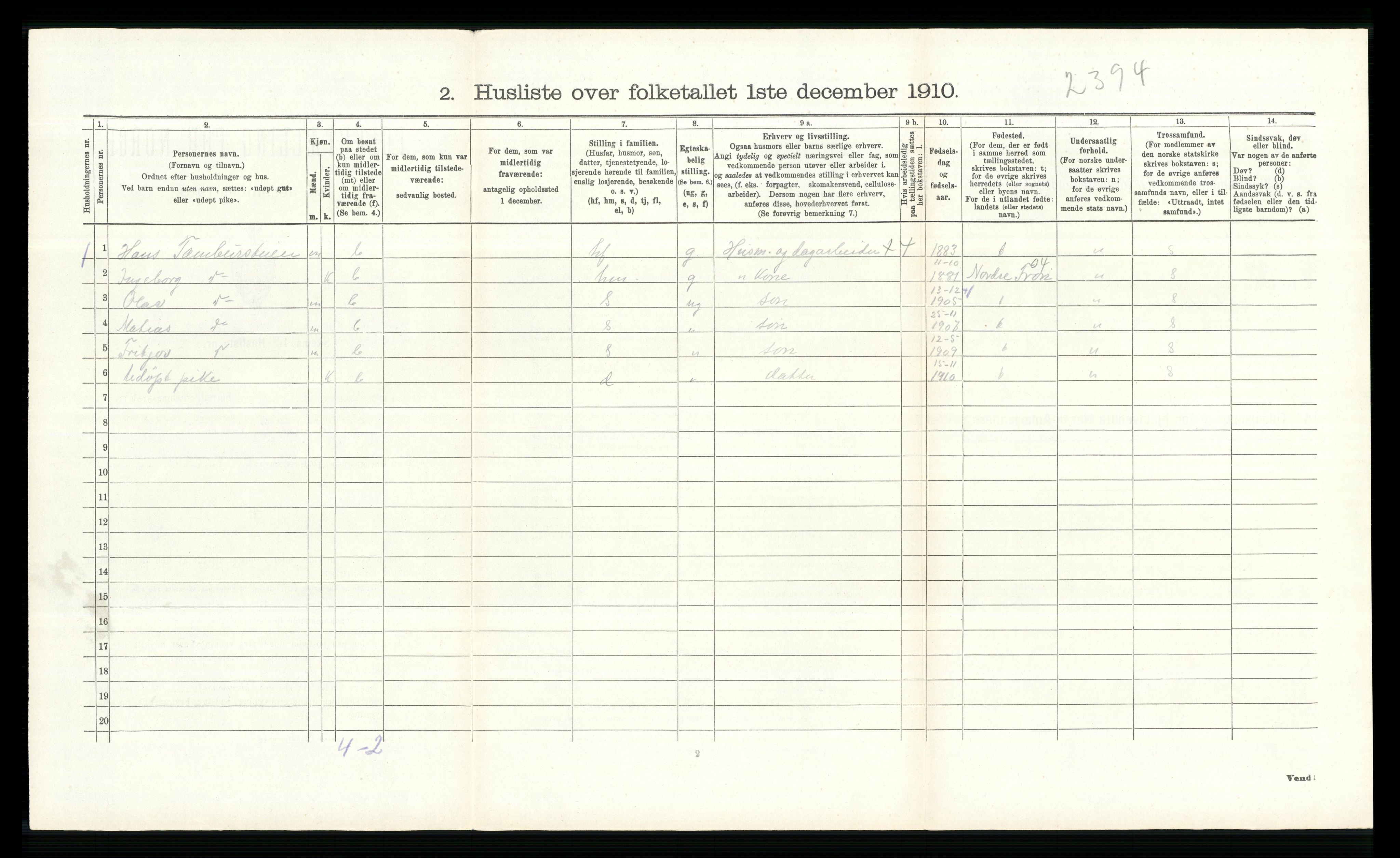 RA, Folketelling 1910 for 0519 Sør-Fron herred, 1910, s. 515