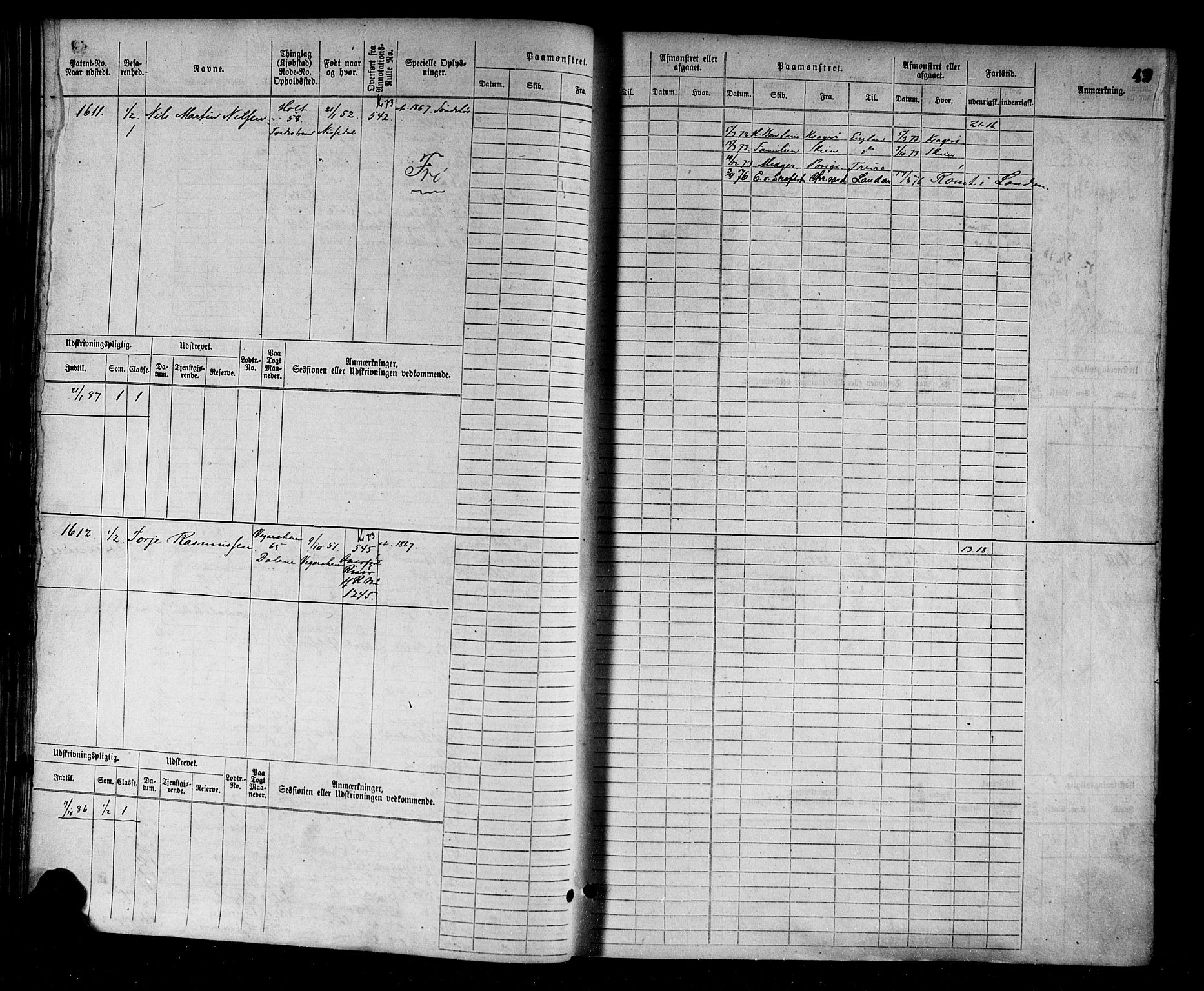 Tvedestrand mønstringskrets, AV/SAK-2031-0011/F/Fb/L0003: Hovedrulle nr 1529-2289, R-4, 1870-1910, s. 44