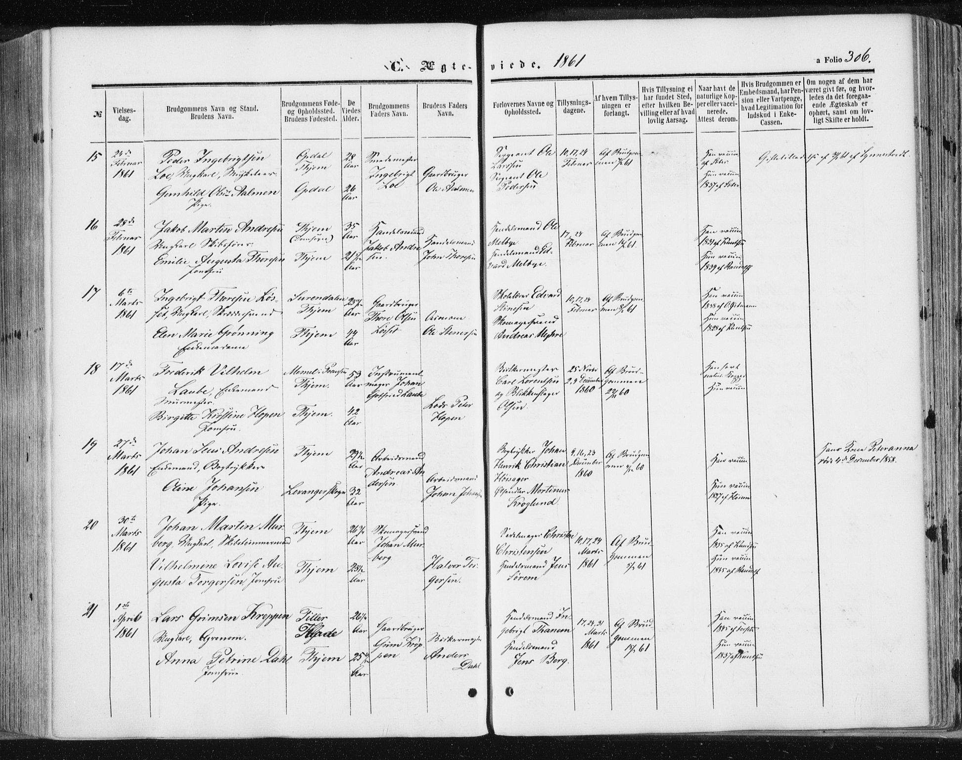 Ministerialprotokoller, klokkerbøker og fødselsregistre - Sør-Trøndelag, SAT/A-1456/602/L0115: Ministerialbok nr. 602A13, 1860-1872, s. 306