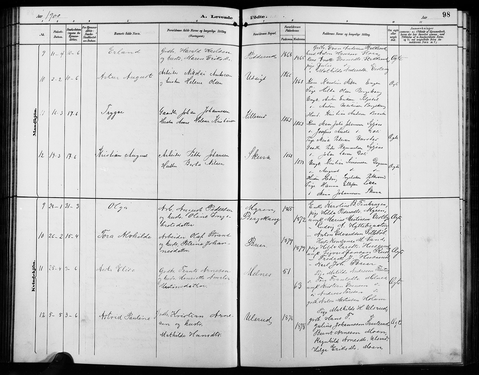 Enebakk prestekontor Kirkebøker, AV/SAO-A-10171c/G/Ga/L0006: Klokkerbok nr. I 6, 1889-1911, s. 98