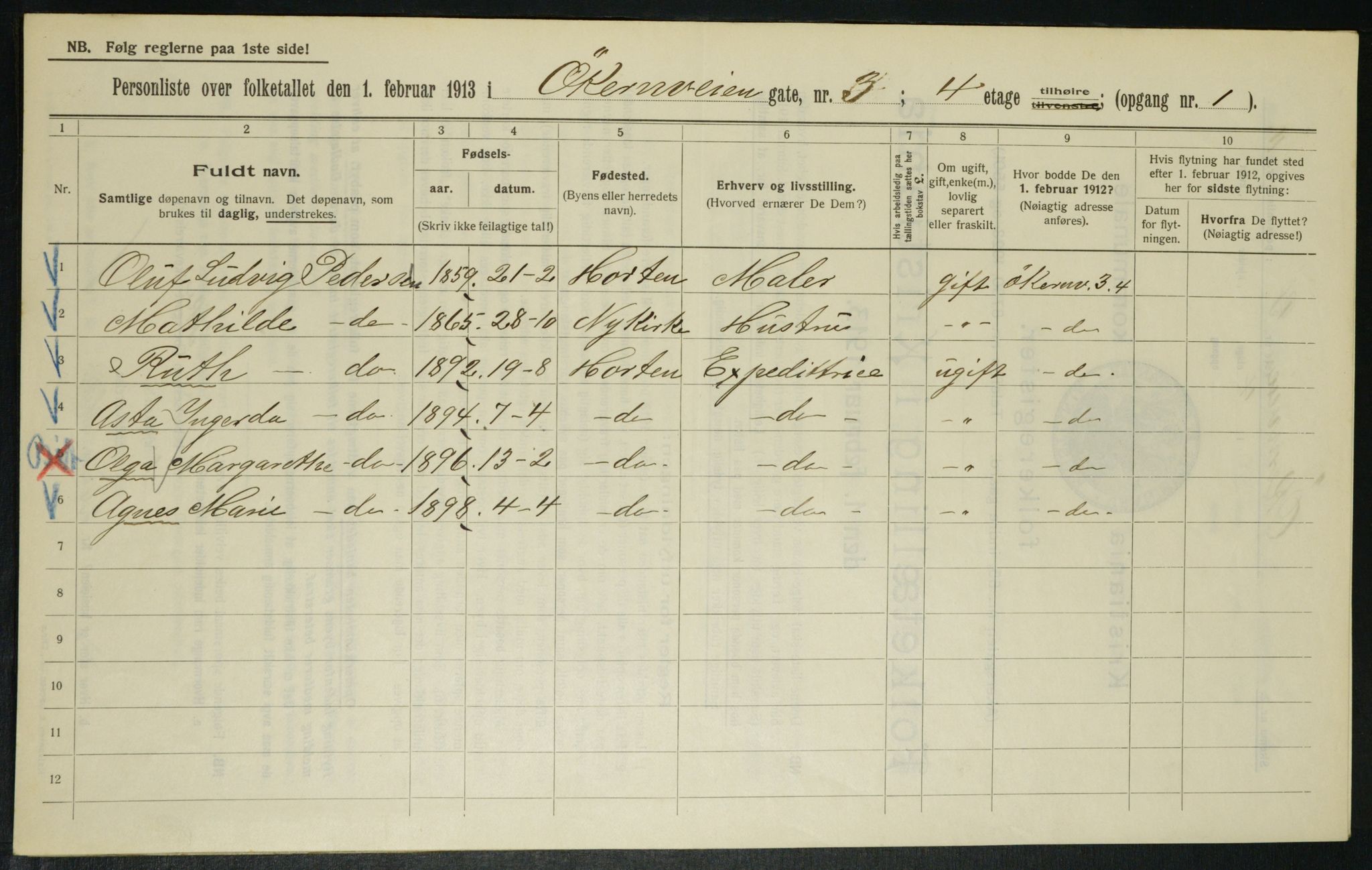 OBA, Kommunal folketelling 1.2.1913 for Kristiania, 1913, s. 128610