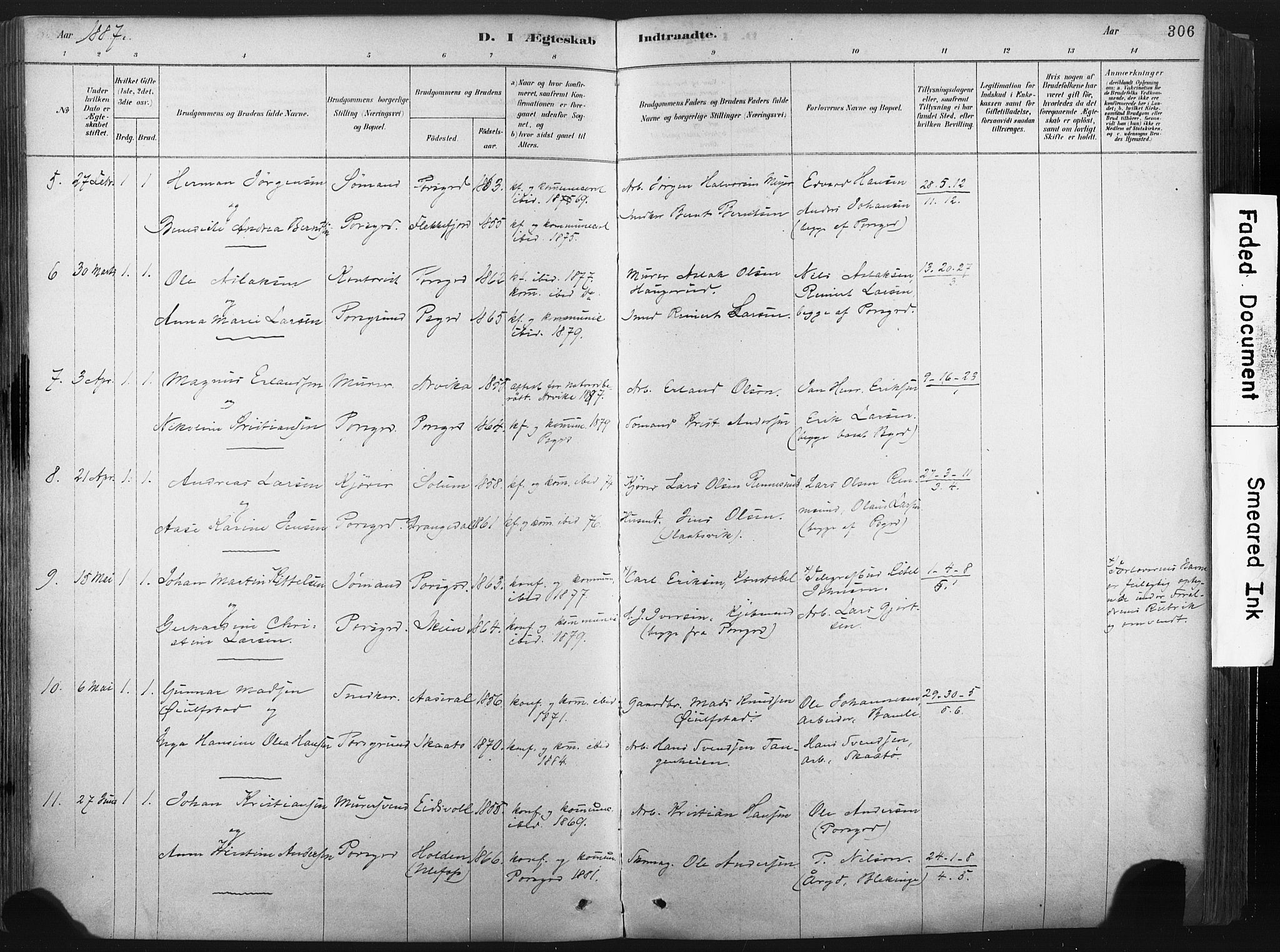 Porsgrunn kirkebøker , AV/SAKO-A-104/F/Fa/L0008: Ministerialbok nr. 8, 1878-1895, s. 306