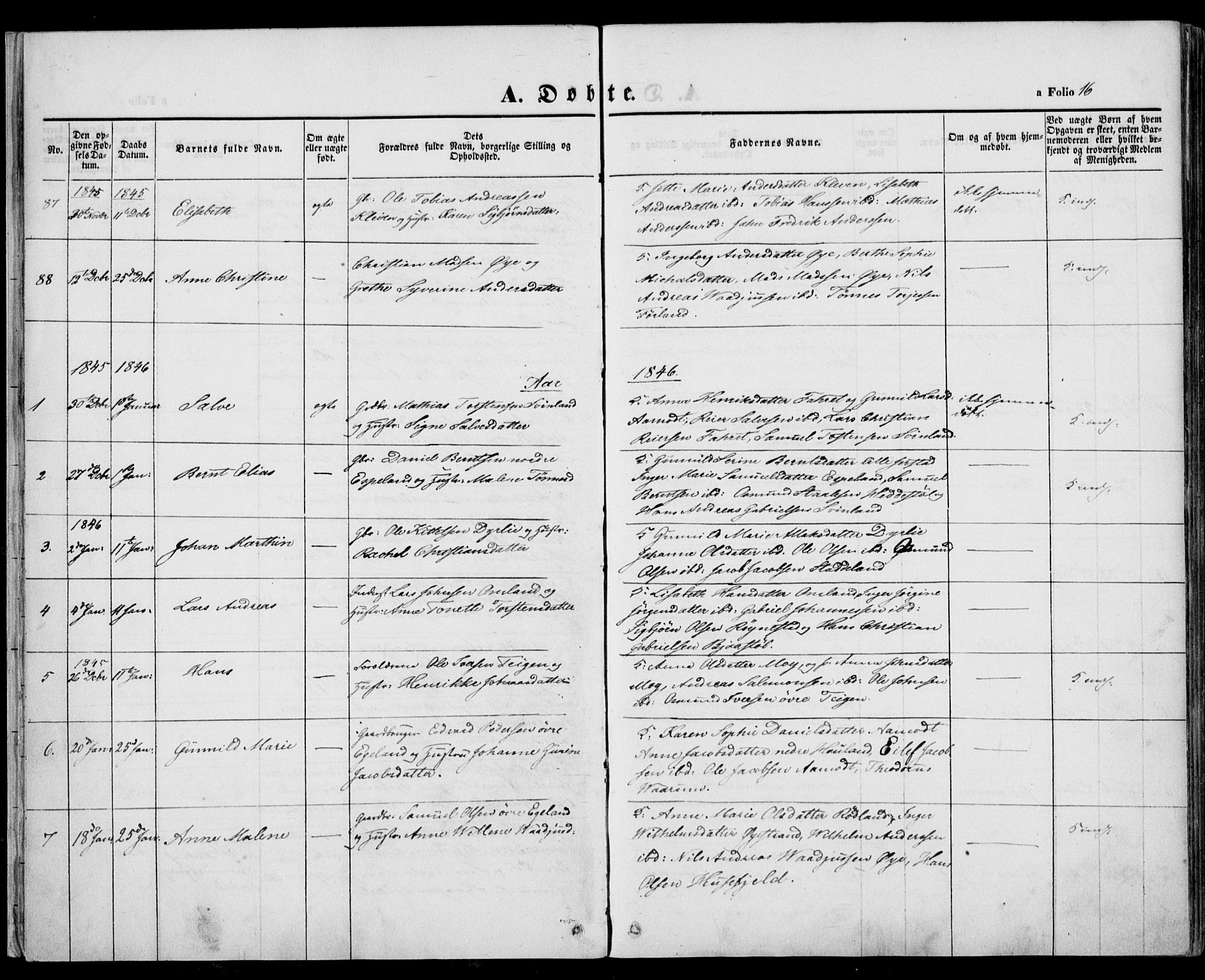 Kvinesdal sokneprestkontor, SAK/1111-0026/F/Fa/Fab/L0005: Ministerialbok nr. A 5, 1844-1857, s. 16
