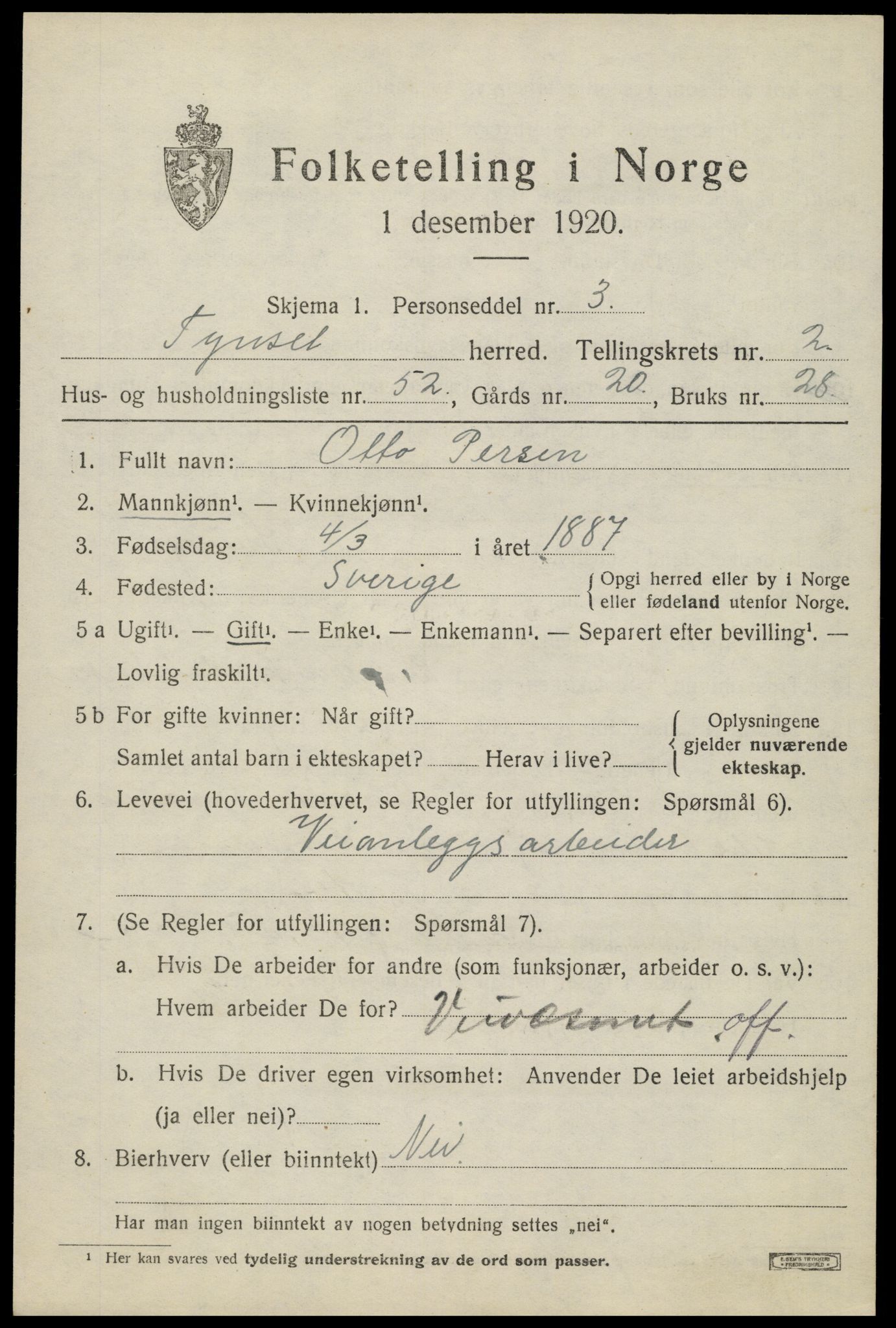 SAH, Folketelling 1920 for 0437 Tynset herred, 1920, s. 2896