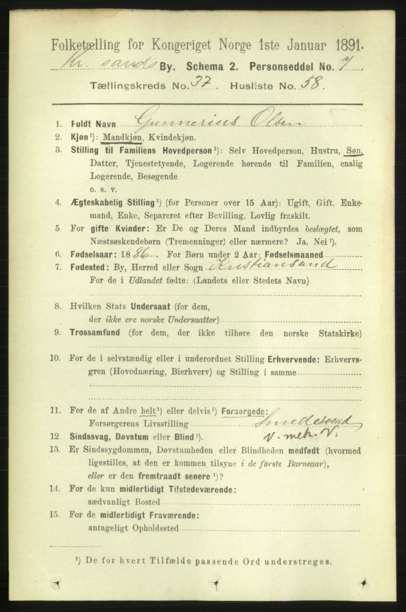 RA, Folketelling 1891 for 1001 Kristiansand kjøpstad, 1891, s. 12086
