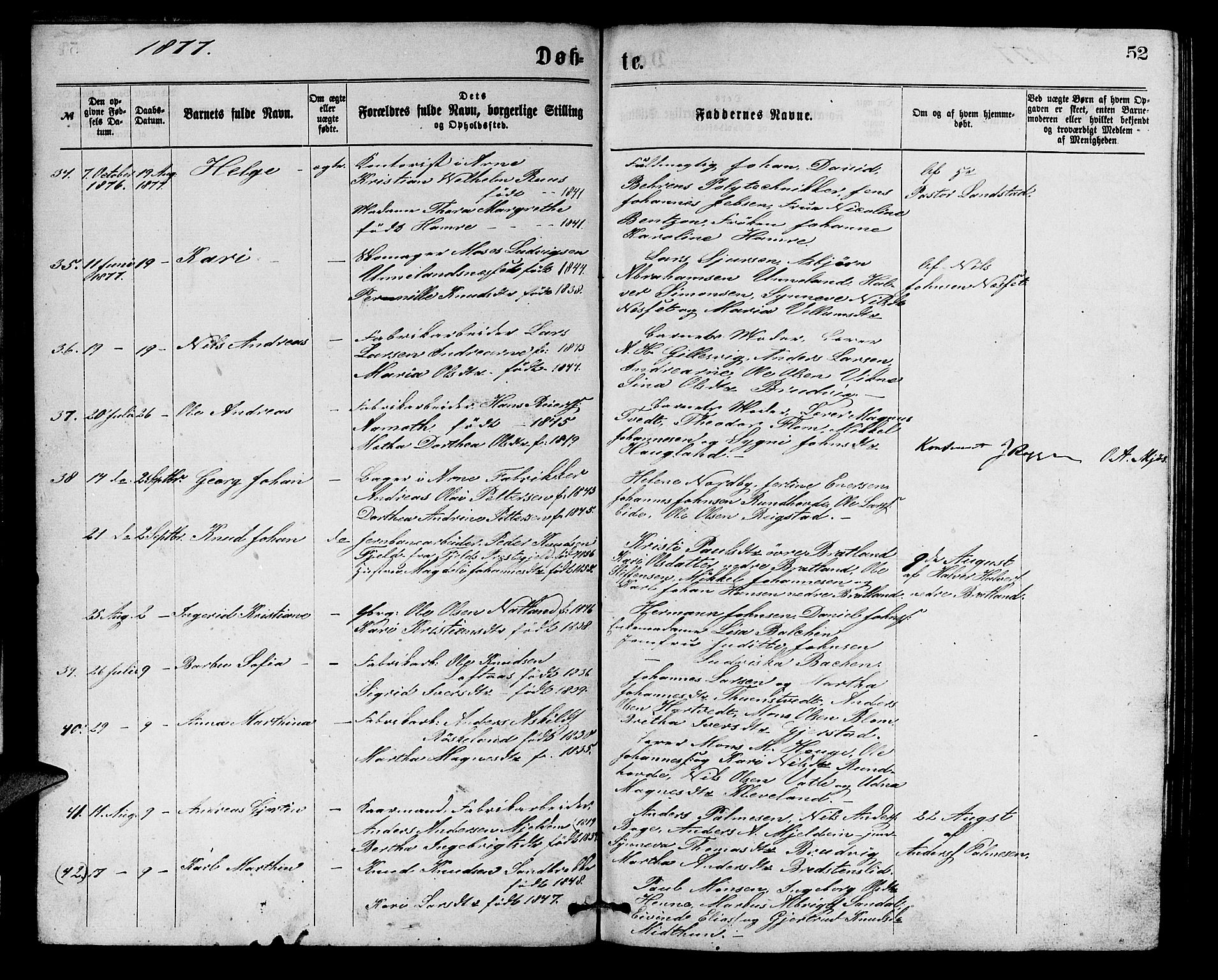 Arna sokneprestembete, AV/SAB-A-74001/H/Ha/Hab: Klokkerbok nr. A 1, 1869-1879, s. 52