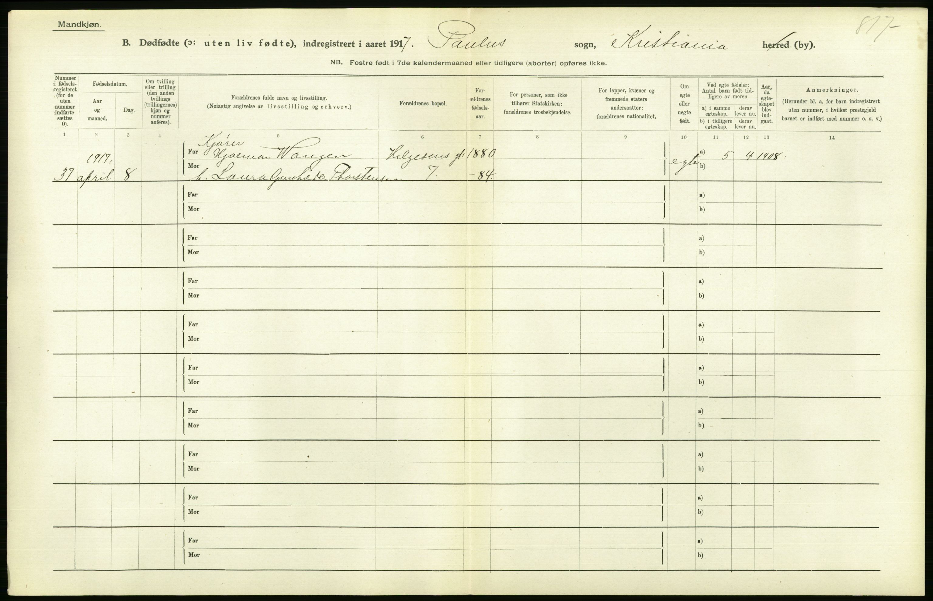 Statistisk sentralbyrå, Sosiodemografiske emner, Befolkning, AV/RA-S-2228/D/Df/Dfb/Dfbg/L0011: Kristiania: Døde, dødfødte., 1917, s. 544