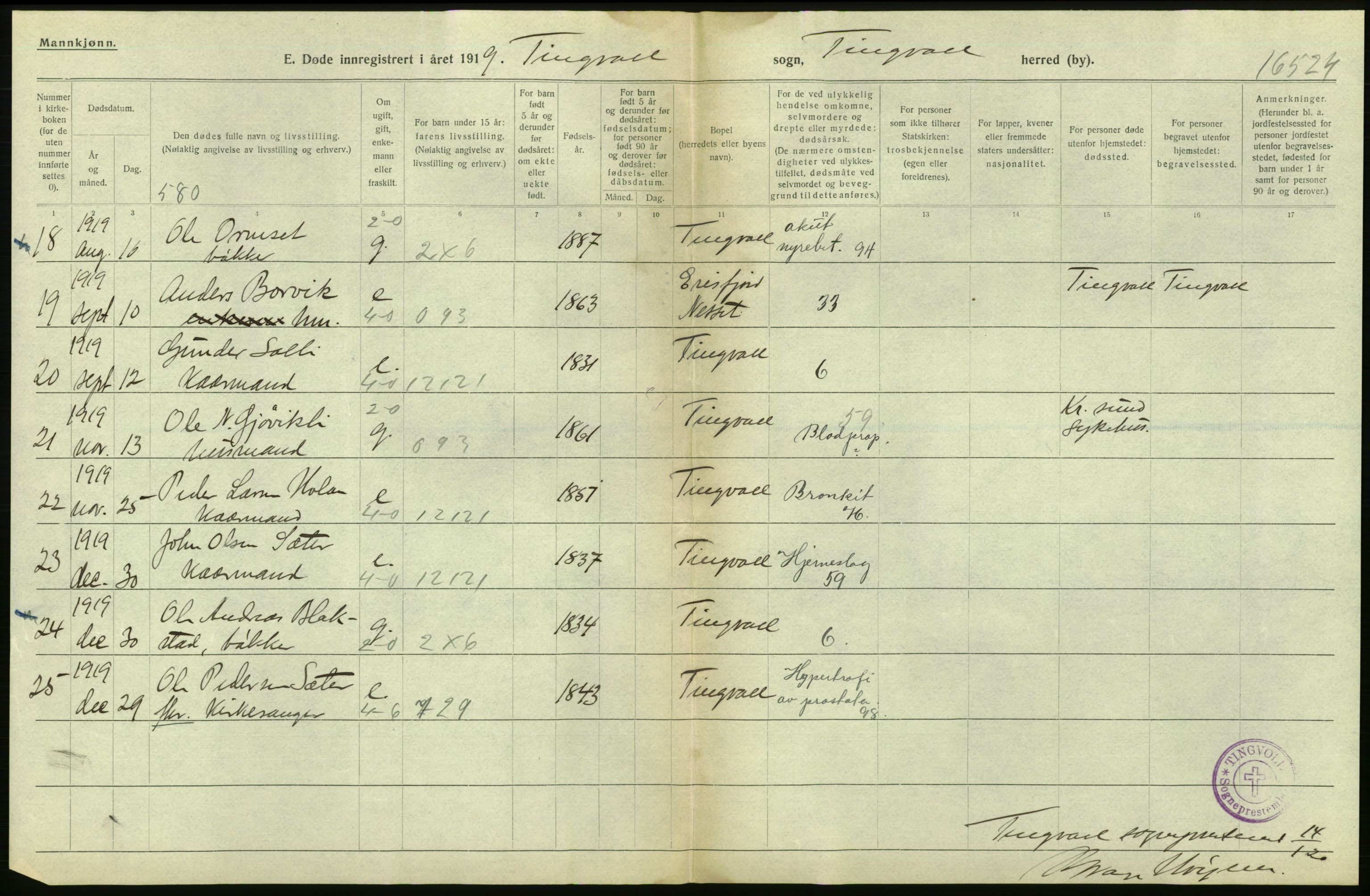 Statistisk sentralbyrå, Sosiodemografiske emner, Befolkning, AV/RA-S-2228/D/Df/Dfb/Dfbi/L0042: Møre fylke: Døde. Bygder og byer., 1919, s. 186