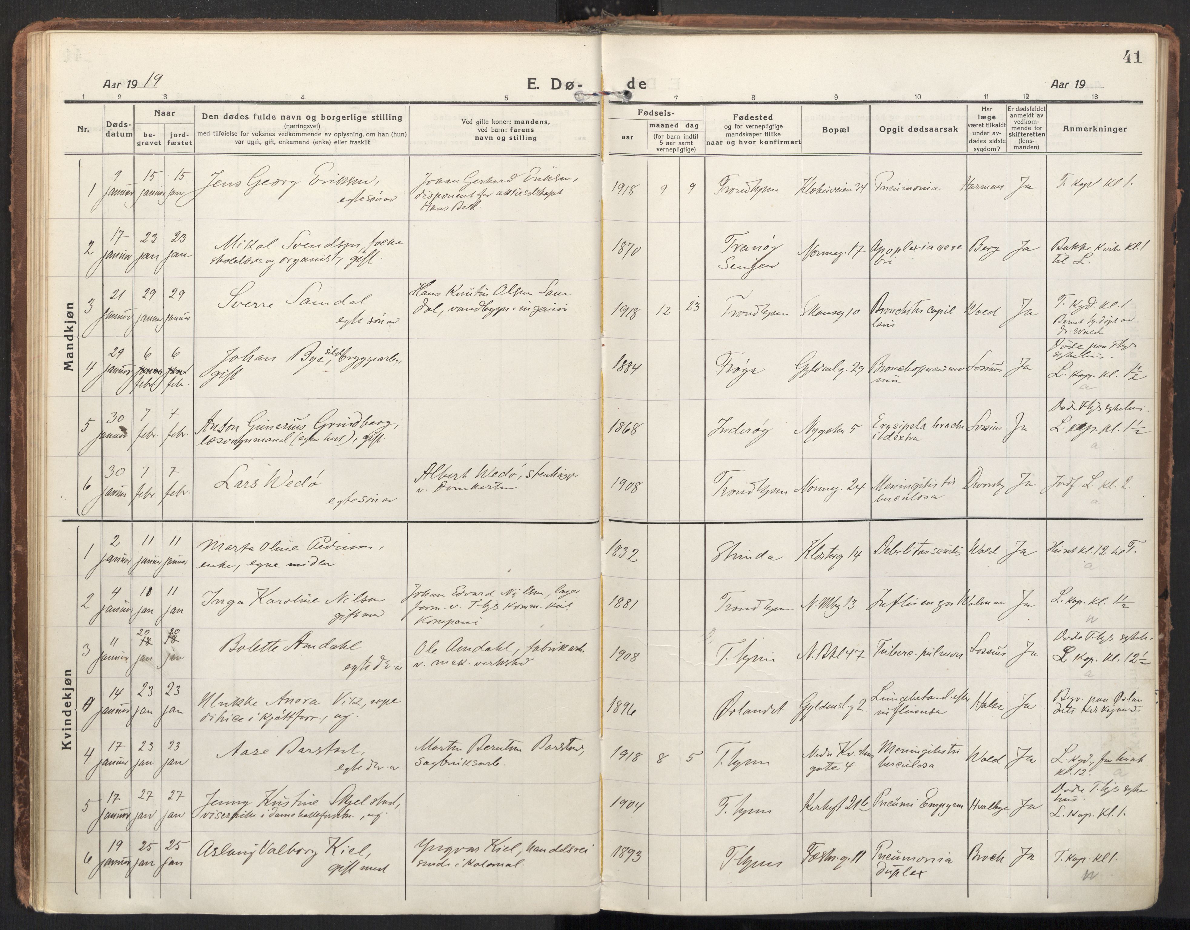 Ministerialprotokoller, klokkerbøker og fødselsregistre - Sør-Trøndelag, AV/SAT-A-1456/604/L0207: Ministerialbok nr. 604A27, 1917-1933, s. 41