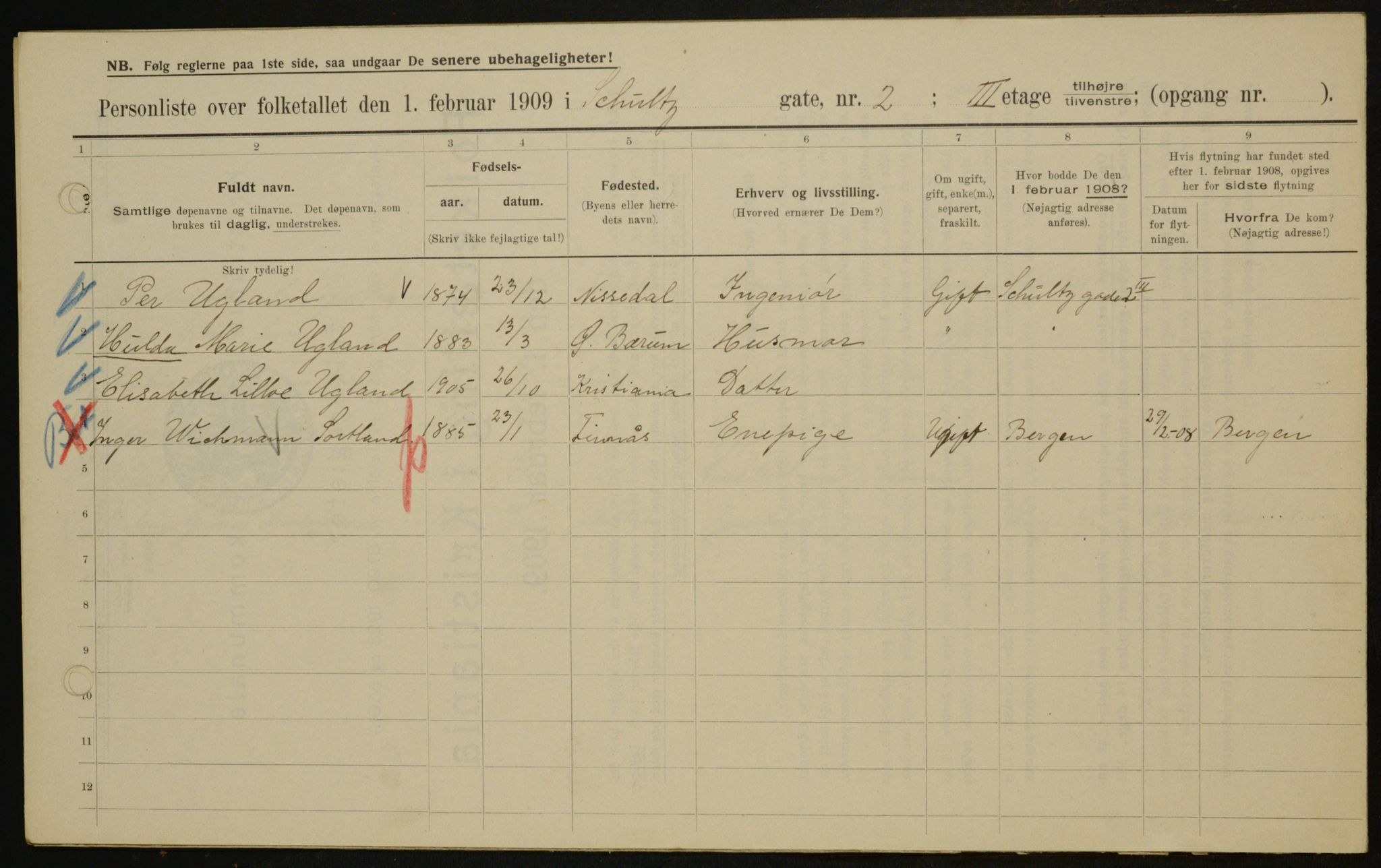 OBA, Kommunal folketelling 1.2.1909 for Kristiania kjøpstad, 1909, s. 82285