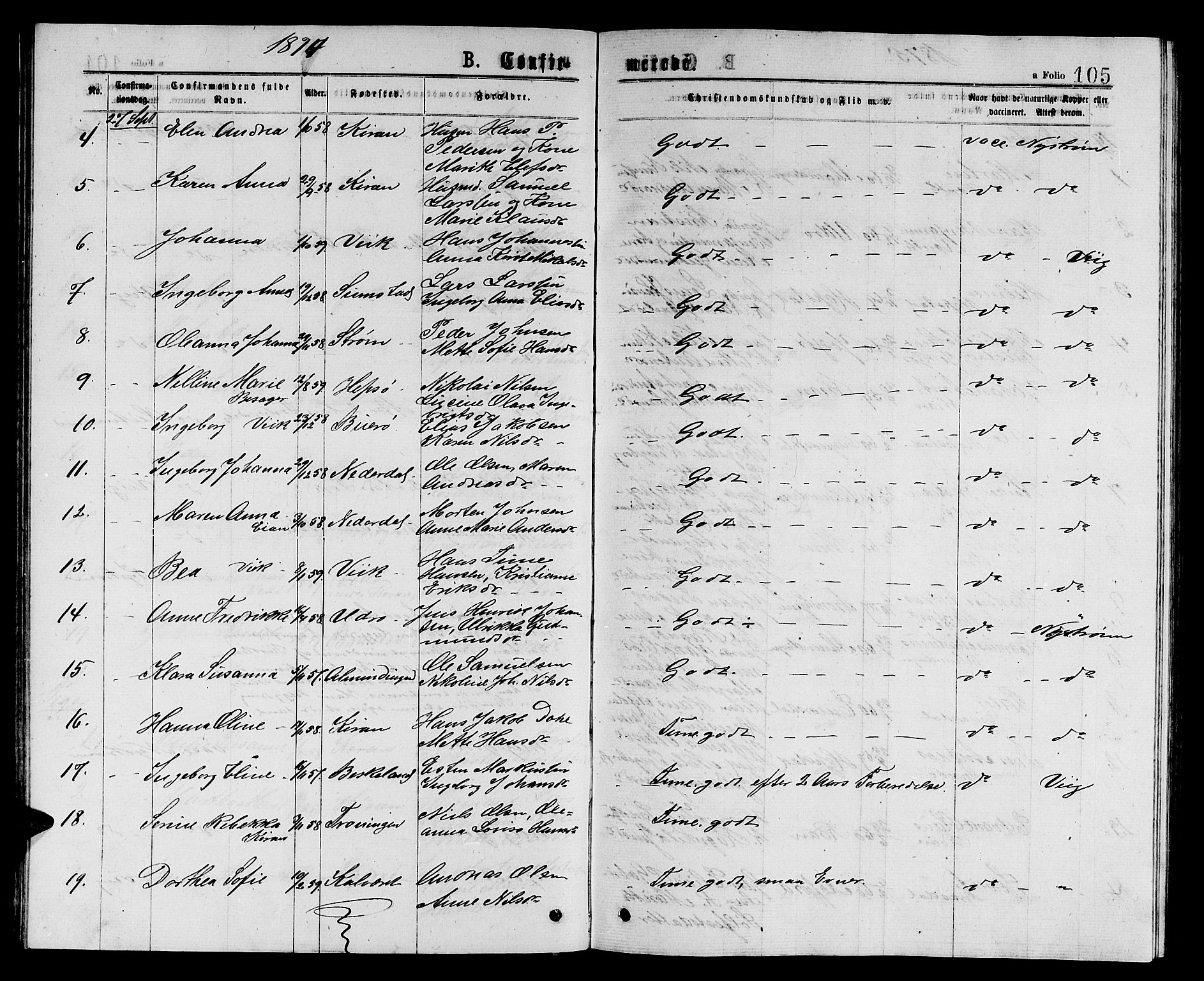 Ministerialprotokoller, klokkerbøker og fødselsregistre - Sør-Trøndelag, SAT/A-1456/657/L0715: Klokkerbok nr. 657C02, 1873-1888, s. 105