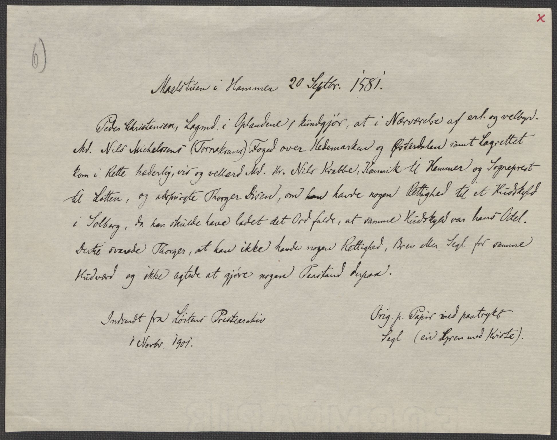 Riksarkivets diplomsamling, AV/RA-EA-5965/F15/L0011: Prestearkiv - Hedmark, 1575-1735, s. 15