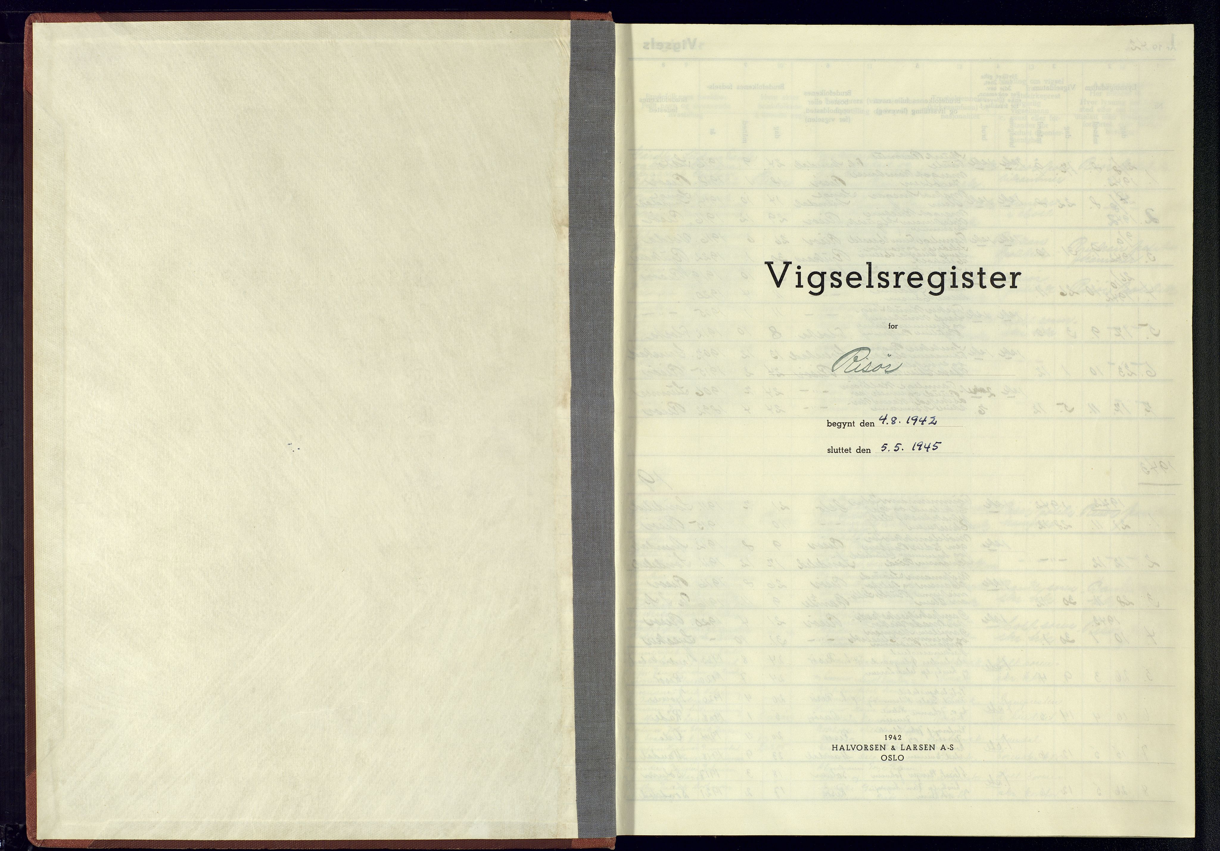 Risør sokneprestkontor, SAK/1111-0035/J/Jb/L0003: Vigselsregister nr. A-VI-9, 1942-1945