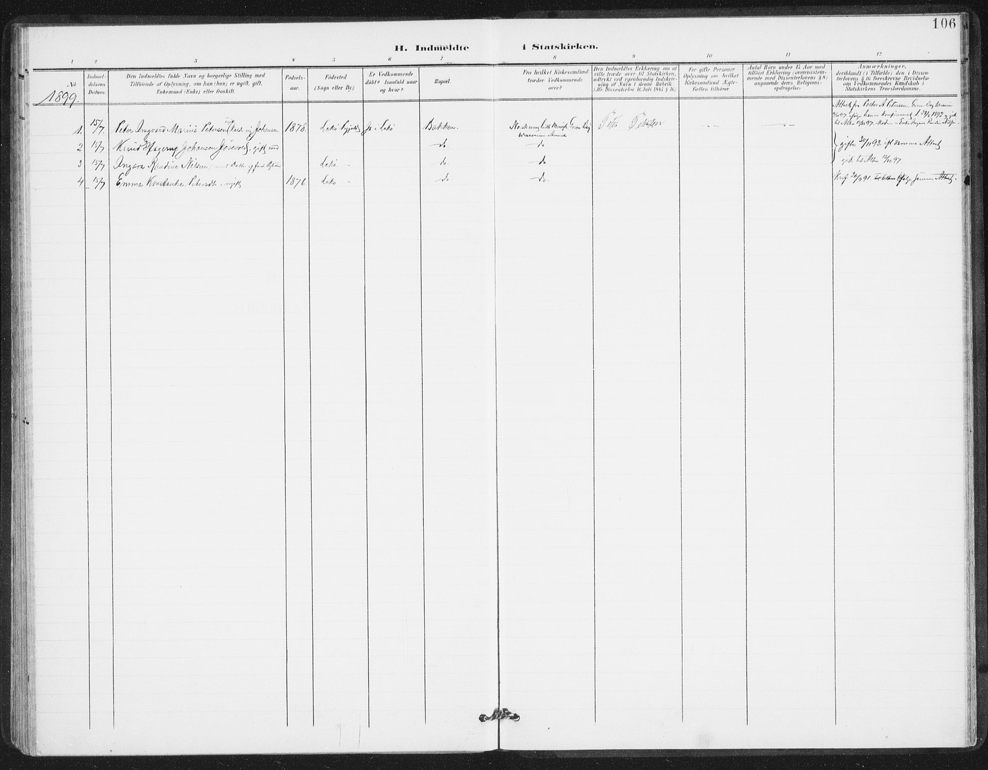 Ministerialprotokoller, klokkerbøker og fødselsregistre - Nordland, SAT/A-1459/811/L0167: Ministerialbok nr. 811A04, 1899-1913, s. 106