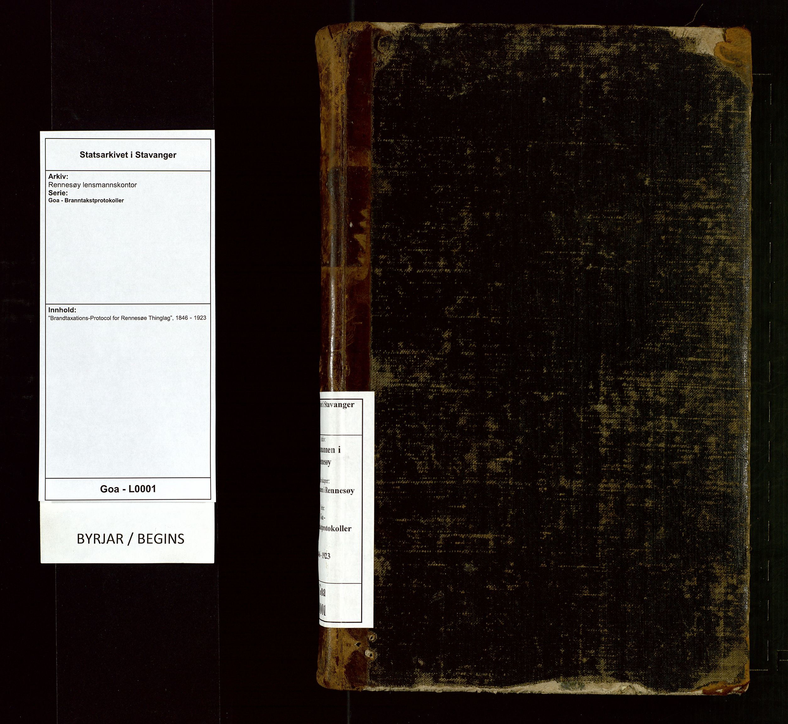 Rennesøy lensmannskontor, AV/SAST-A-100165/Goa/L0001: "Brandtaxations-Protocol for Rennesøe Thinglag", 1846-1923