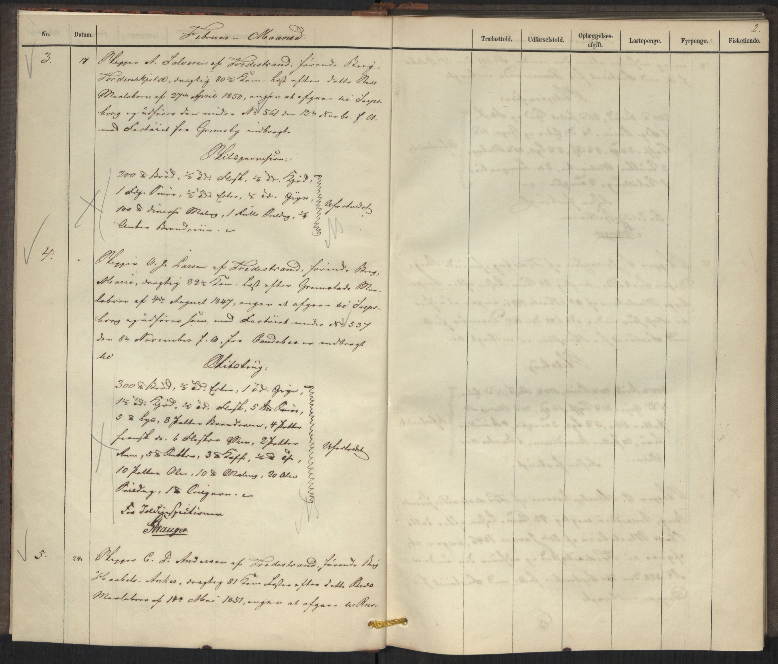 Revisjonsdepartementet, 2. revisjonskontor, AV/RA-S-1115/E/E031/L0171: Tvedestrand: Utgående tollbok, 1854