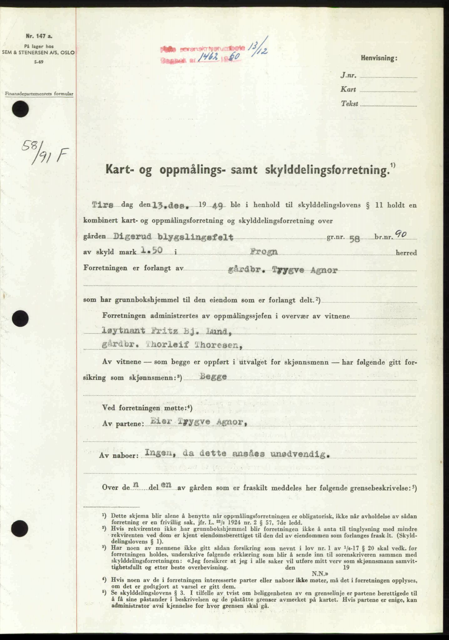 Follo sorenskriveri, SAO/A-10274/G/Ga/Gaa/L0092: Pantebok nr. I 92, 1950-1950, Dagboknr: 1462/1950