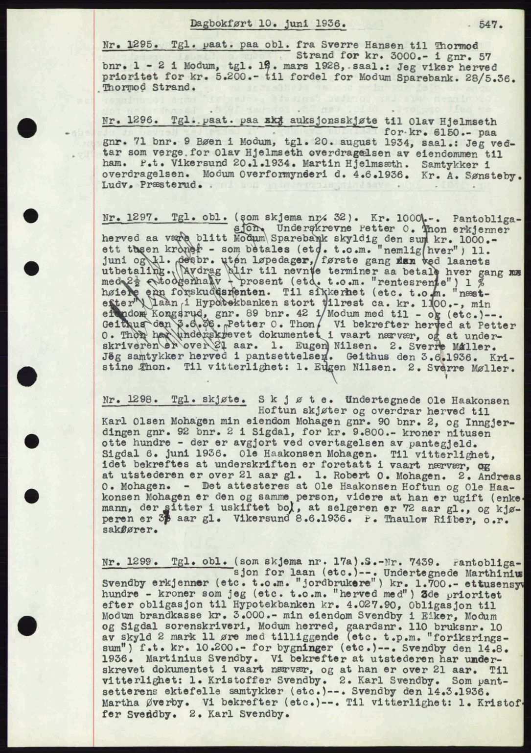 Eiker, Modum og Sigdal sorenskriveri, SAKO/A-123/G/Ga/Gab/L0032: Pantebok nr. A2, 1936-1936, Dagboknr: 1295/1936