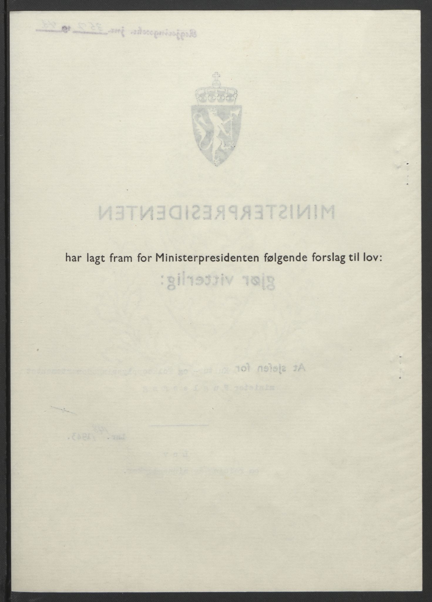 NS-administrasjonen 1940-1945 (Statsrådsekretariatet, de kommisariske statsråder mm), AV/RA-S-4279/D/Db/L0099: Lover, 1943, s. 693
