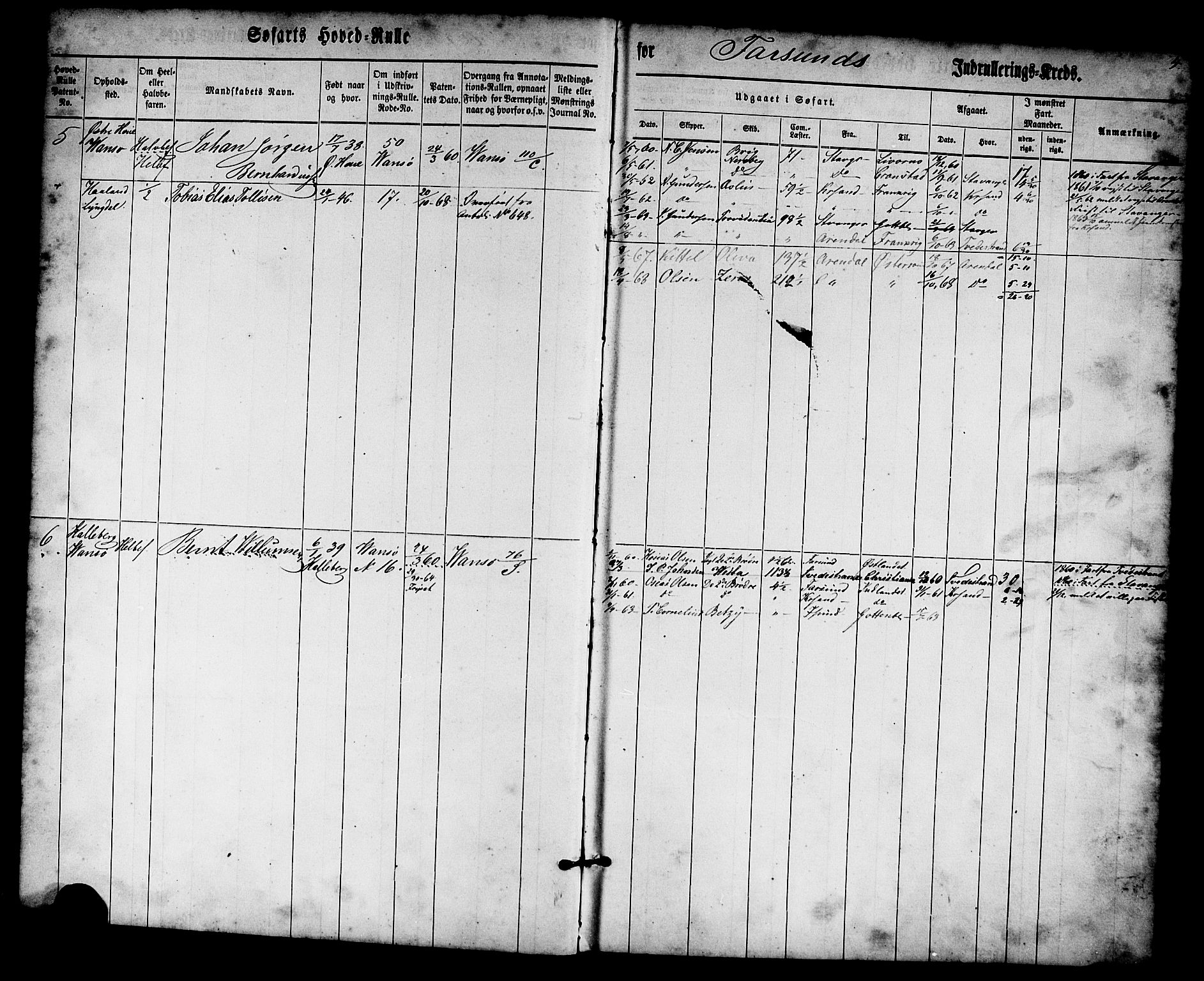 Farsund mønstringskrets, AV/SAK-2031-0017/F/Fb/L0013: Hovedrulle nr 1-574, Z-5, 1860-1869, s. 4