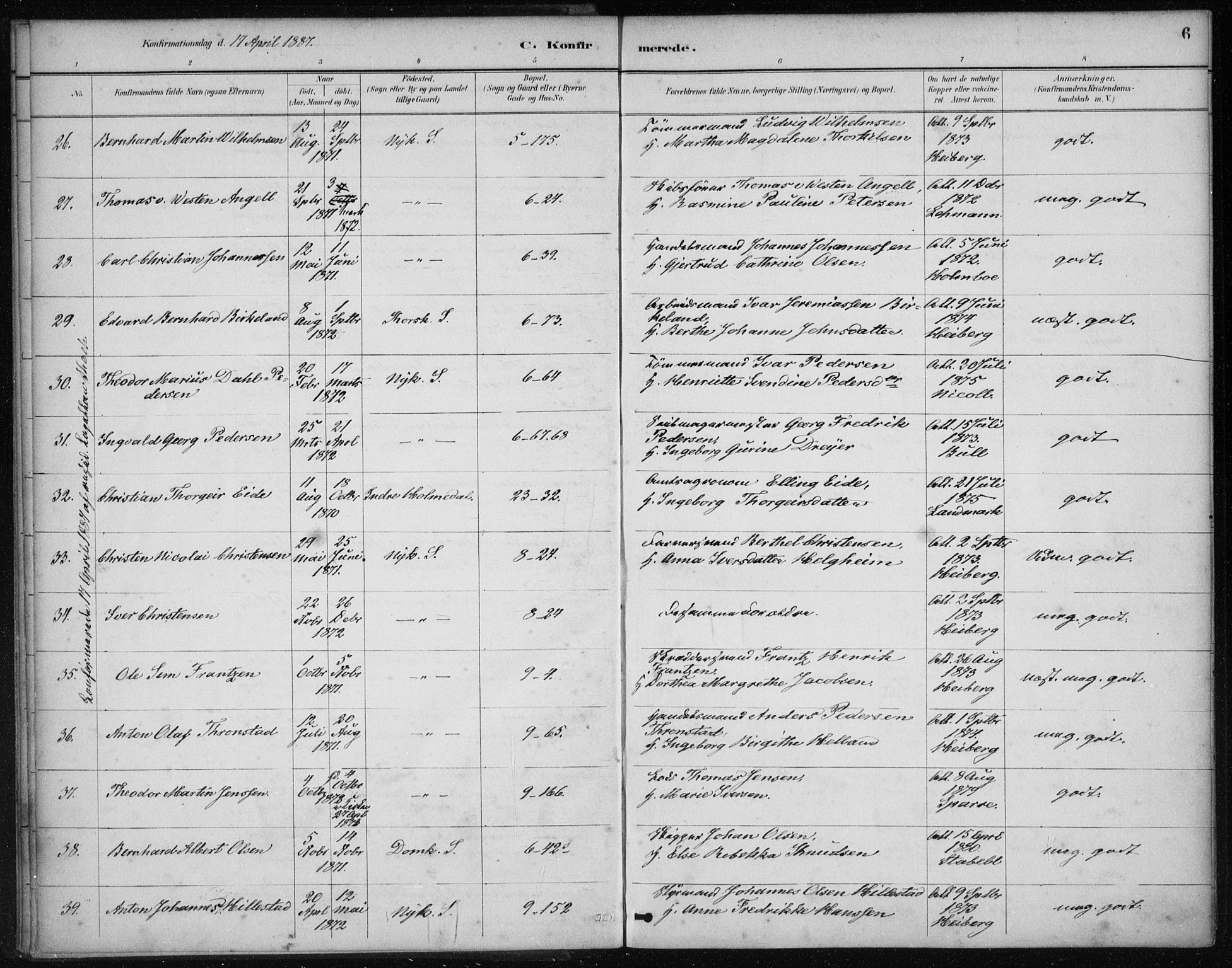 Nykirken Sokneprestembete, AV/SAB-A-77101/H/Haa/L0027: Ministerialbok nr. C 6, 1886-1913, s. 6