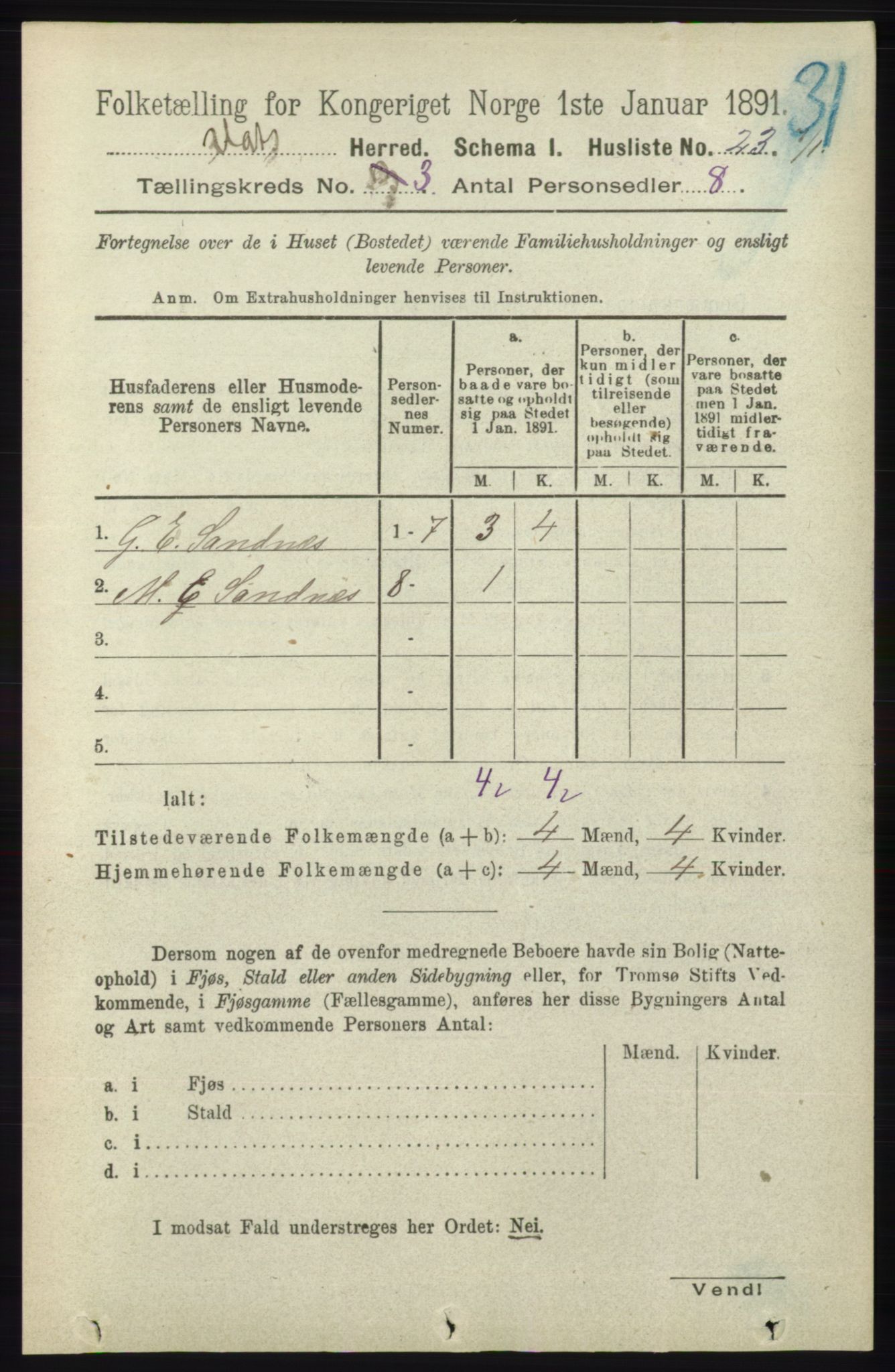 RA, Folketelling 1891 for 1155 Vats herred, 1891, s. 442