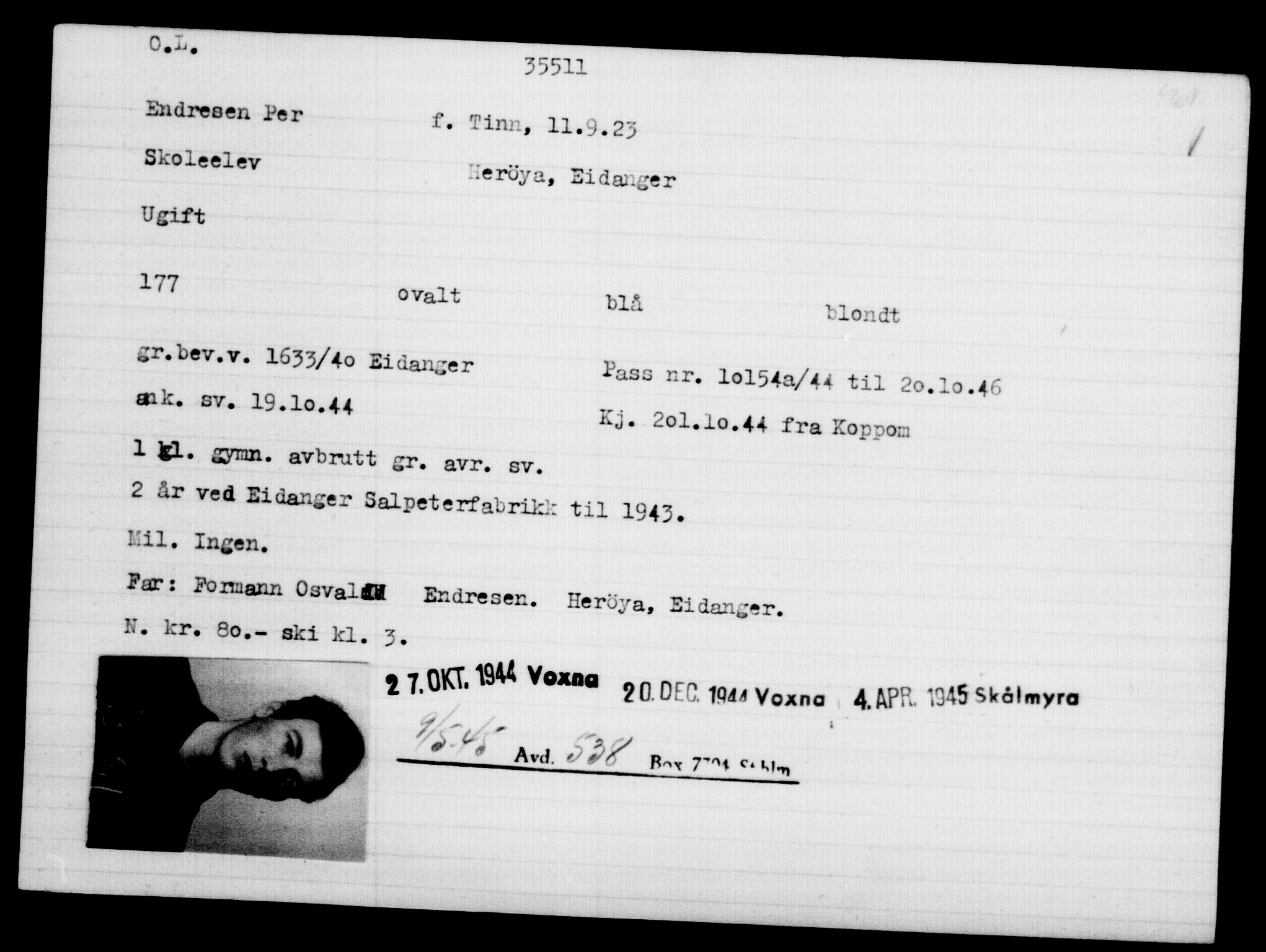 Utenriksstasjonene, Legasjonen i Stockholm, Flyktningkontoret, AV/RA-S-6753/V/Va/L0014: Kjesäterkartoteket, flyktninger med registreringsnr. 34700-37855, 1940-1945, s. 856