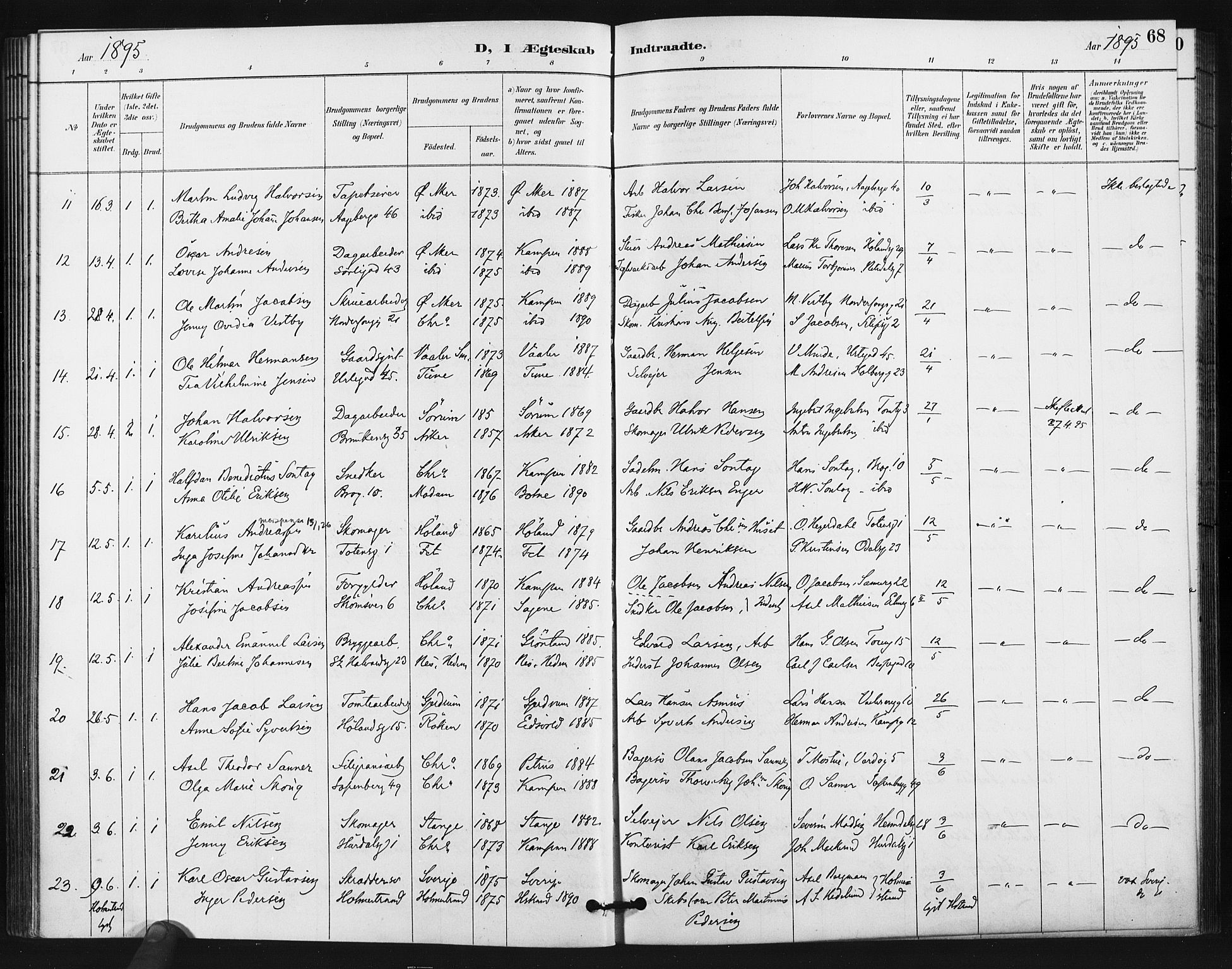 Kampen prestekontor Kirkebøker, AV/SAO-A-10853/F/Fa/L0006: Ministerialbok nr. I 6, 1889-1896, s. 68