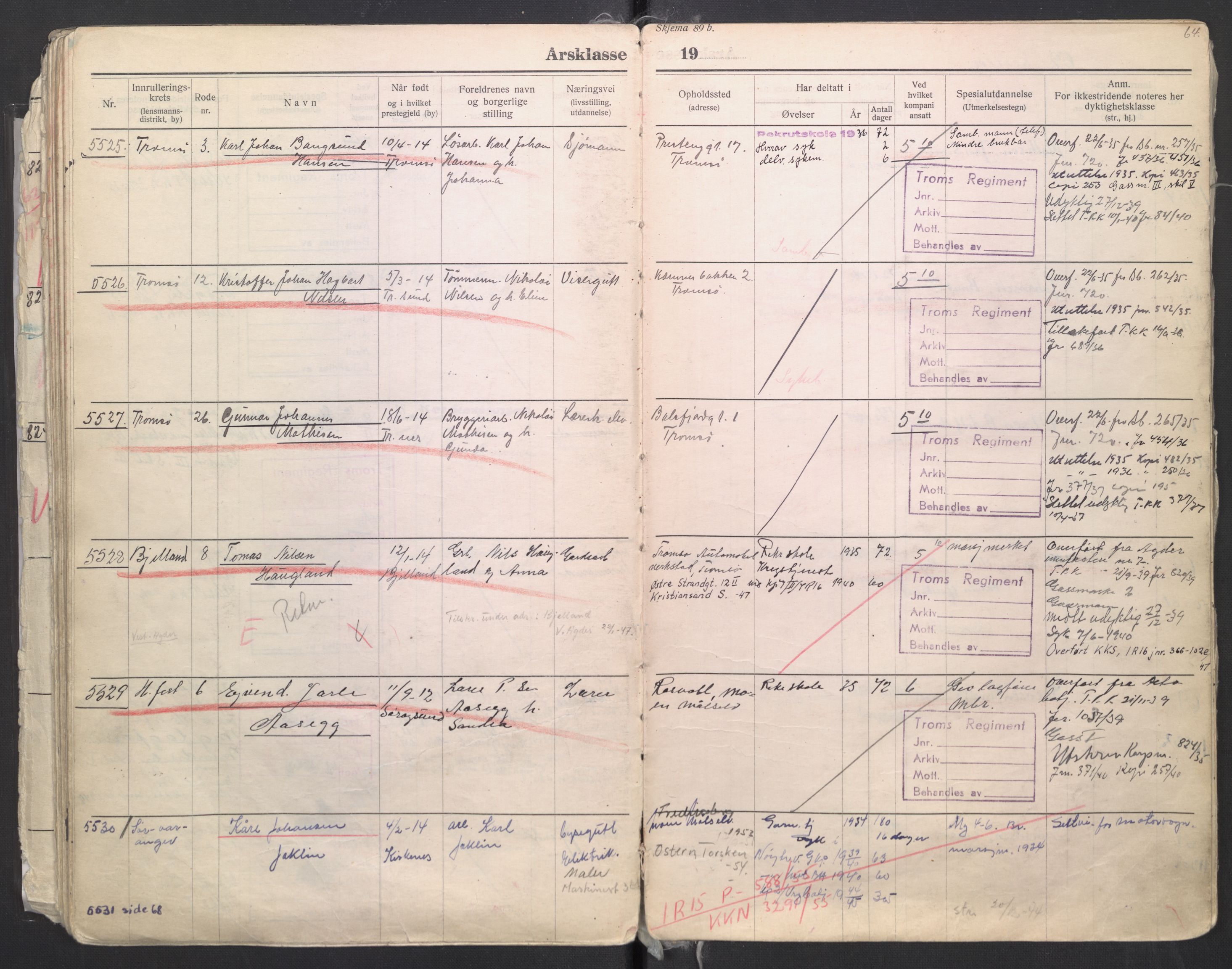 Forsvaret, Troms infanteriregiment nr. 16, AV/RA-RAFA-3146/P/Pa/L0006/0008: Ruller / Rulle for regimentets menige mannskaper, årsklasse 1935, 1935, s. 64