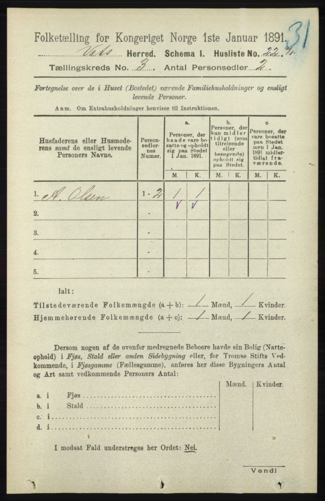 RA, Folketelling 1891 for 1155 Vats herred, 1891, s. 441