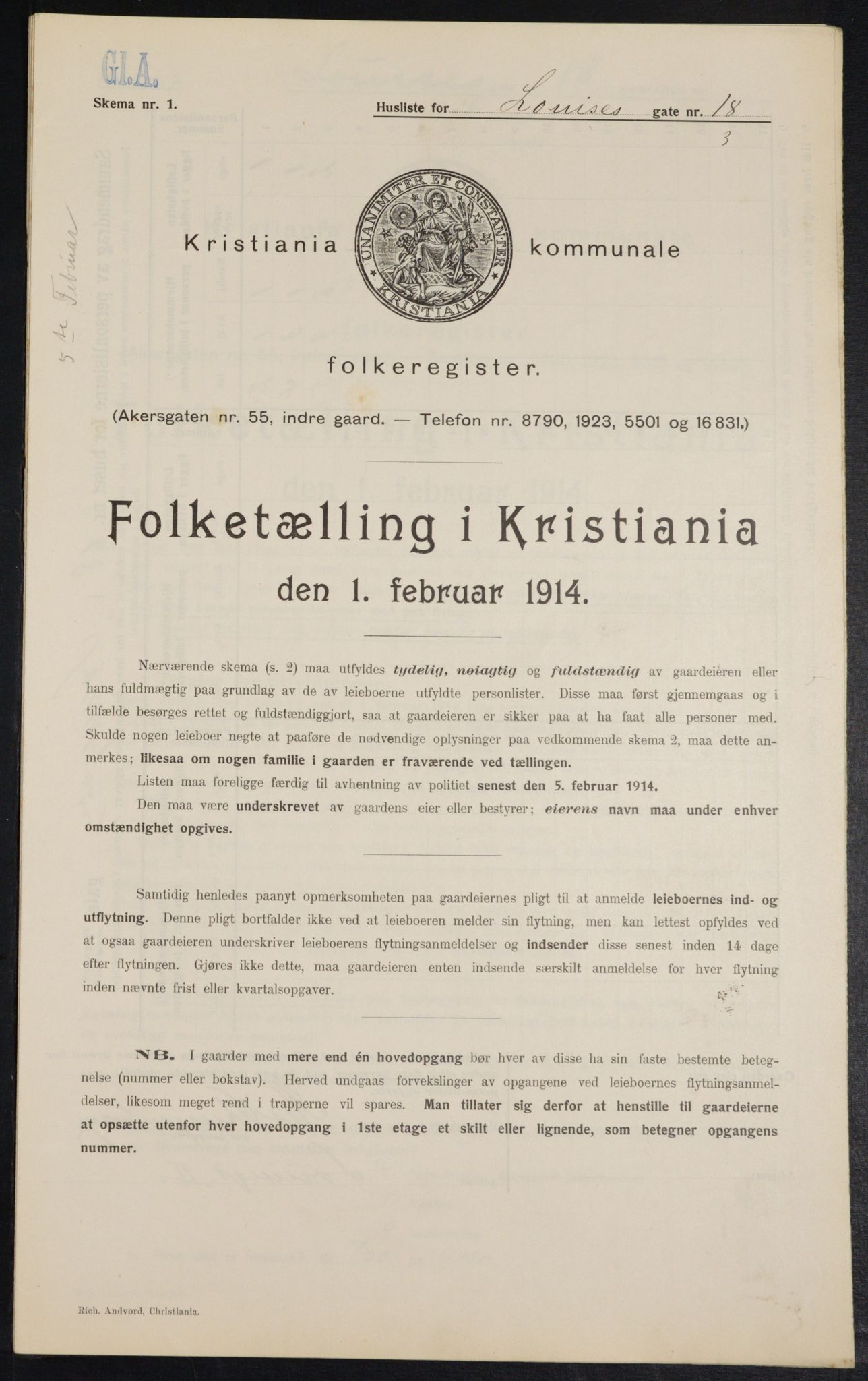 OBA, Kommunal folketelling 1.2.1914 for Kristiania, 1914, s. 58321