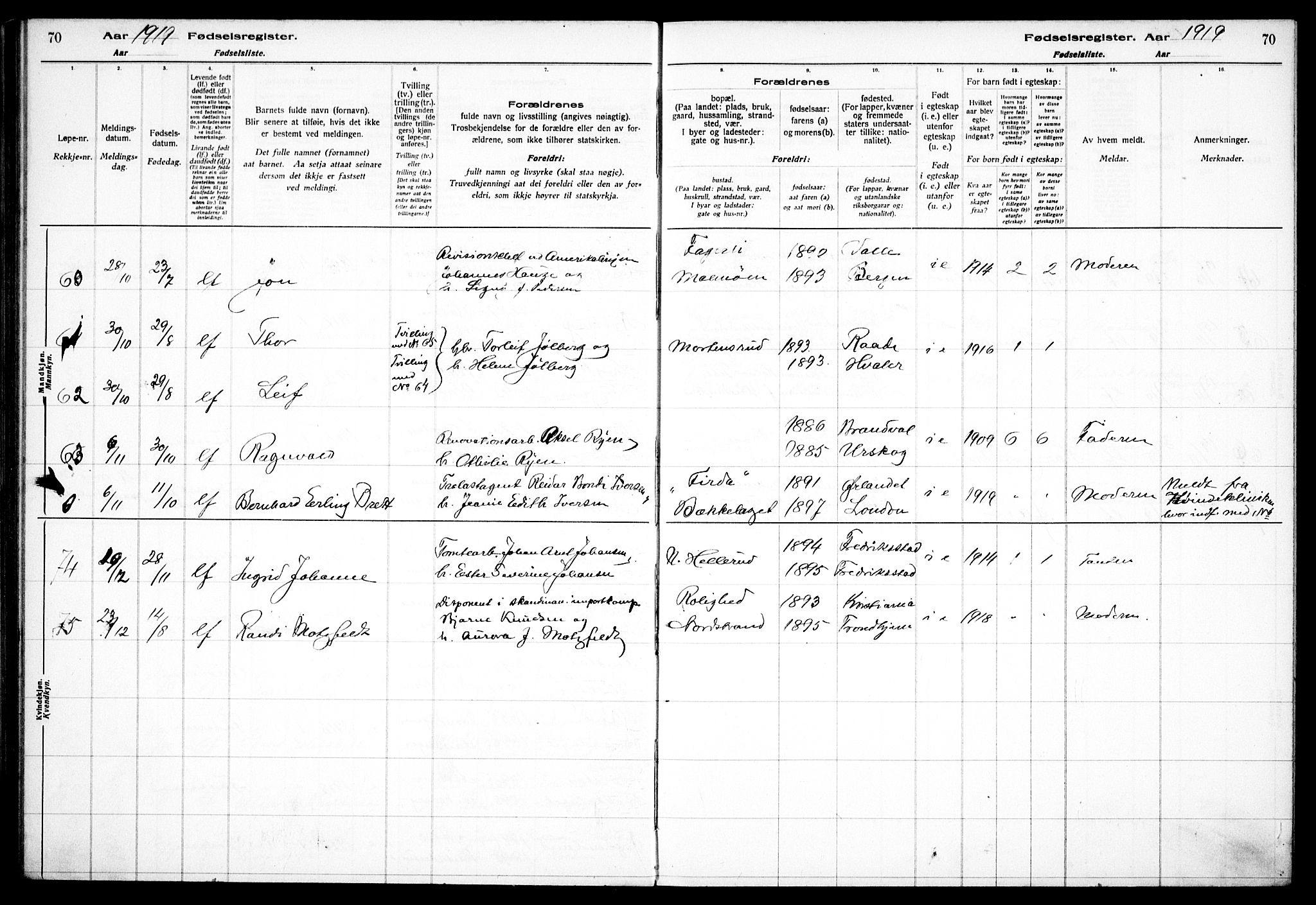 Nordstrand prestekontor Kirkebøker, AV/SAO-A-10362a/J/Ja/L0001: Fødselsregister nr. I 1, 1916-1924, s. 70