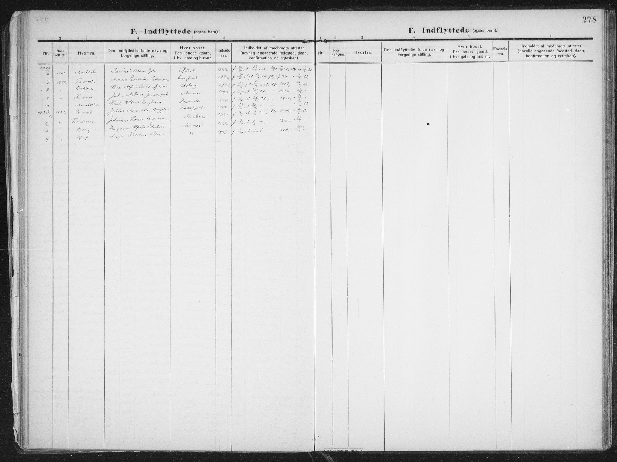 Lenvik sokneprestembete, SATØ/S-1310/H/Ha/Haa/L0016kirke: Ministerialbok nr. 16, 1910-1924, s. 278