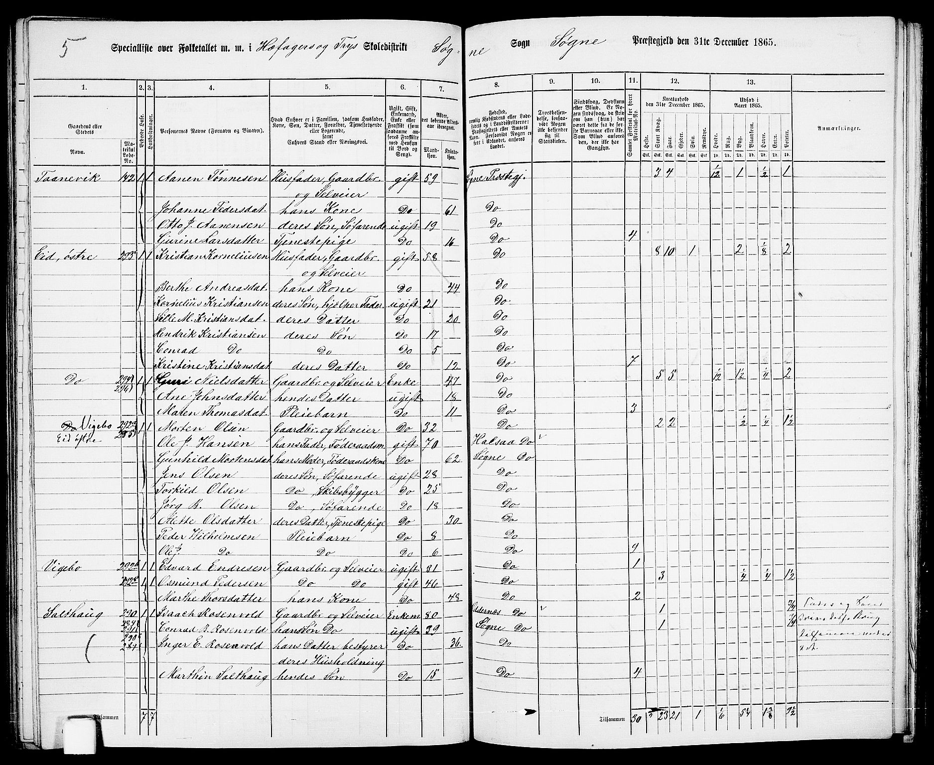 RA, Folketelling 1865 for 1018P Søgne prestegjeld, 1865, s. 98