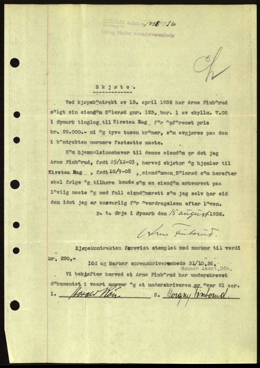 Idd og Marker sorenskriveri, AV/SAO-A-10283/G/Gb/Gbb/L0001: Pantebok nr. A1, 1936-1937, Dagboknr: 1058/1936