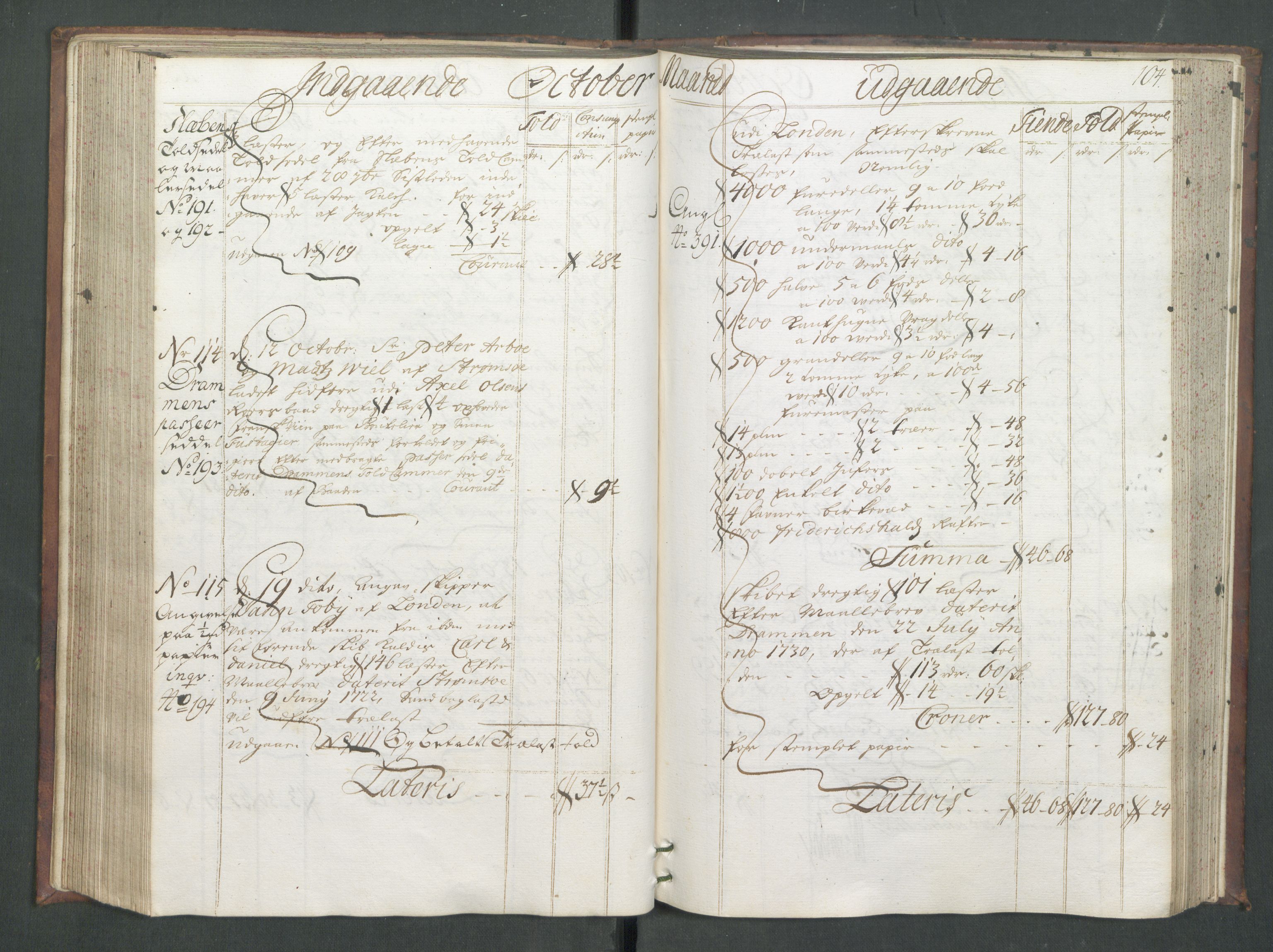 Generaltollkammeret, tollregnskaper, AV/RA-EA-5490/R02/L0008/0001: Tollregnskaper Fredrikstad / Hovedtollbok, 1733, s. 103b-104a