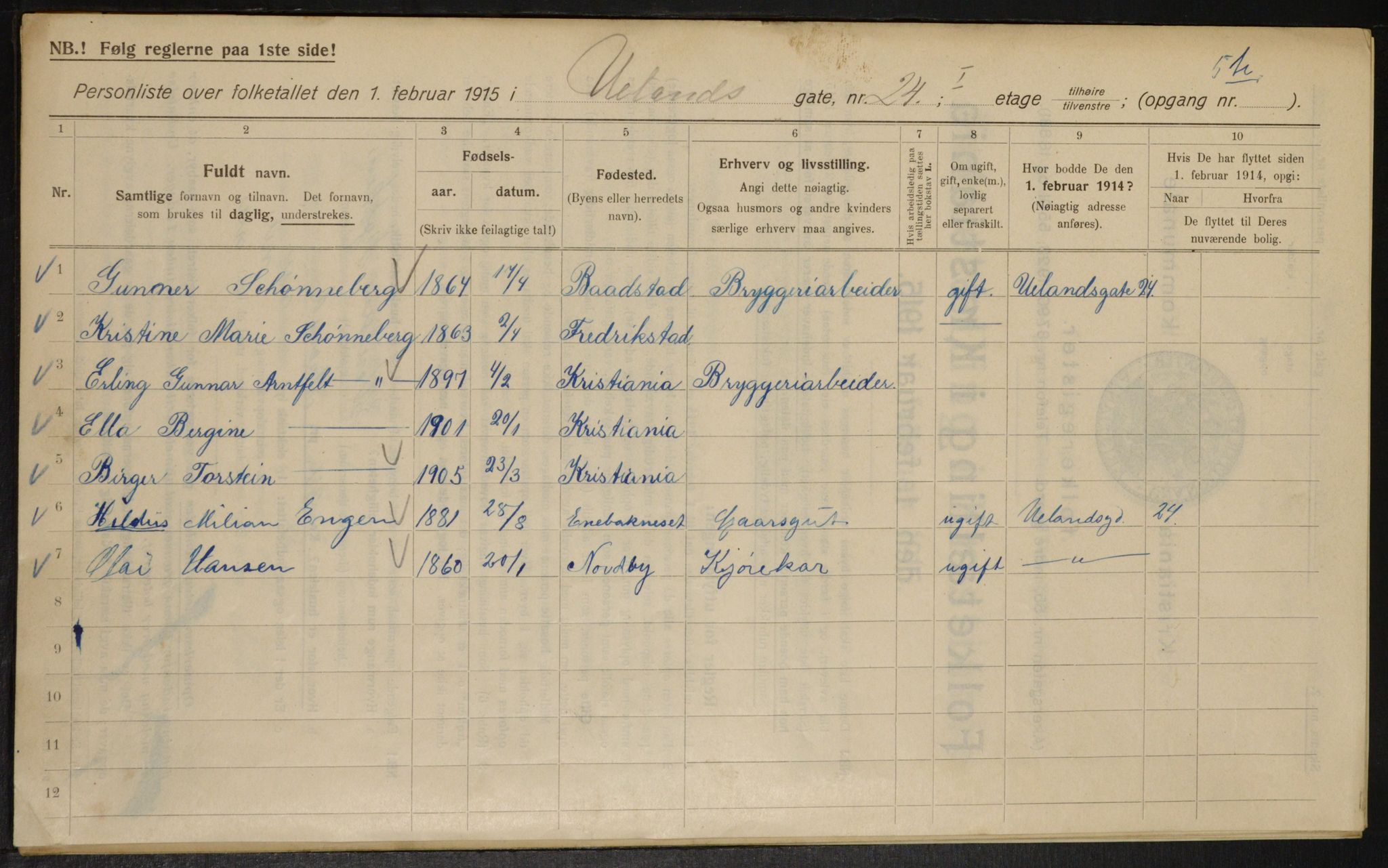 OBA, Kommunal folketelling 1.2.1915 for Kristiania, 1915, s. 119132