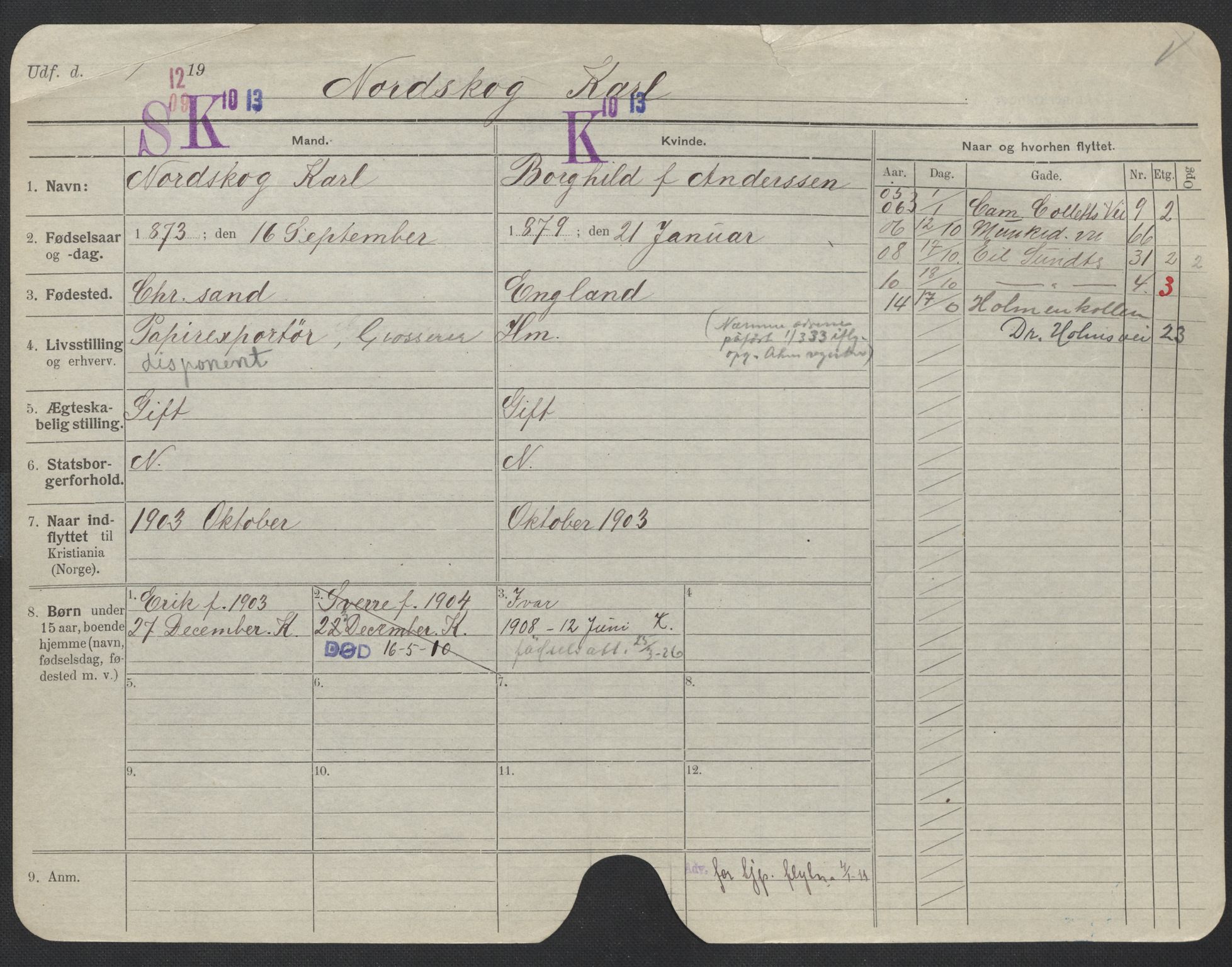 Oslo folkeregister, Registerkort, SAO/A-11715/F/Fa/Fac/L0008: Menn, 1906-1914, s. 505a