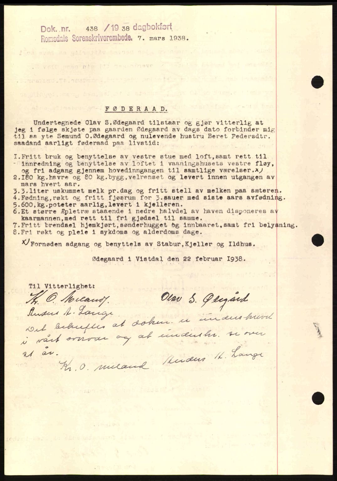 Romsdal sorenskriveri, SAT/A-4149/1/2/2C: Pantebok nr. A4, 1937-1938, Dagboknr: 438/1938