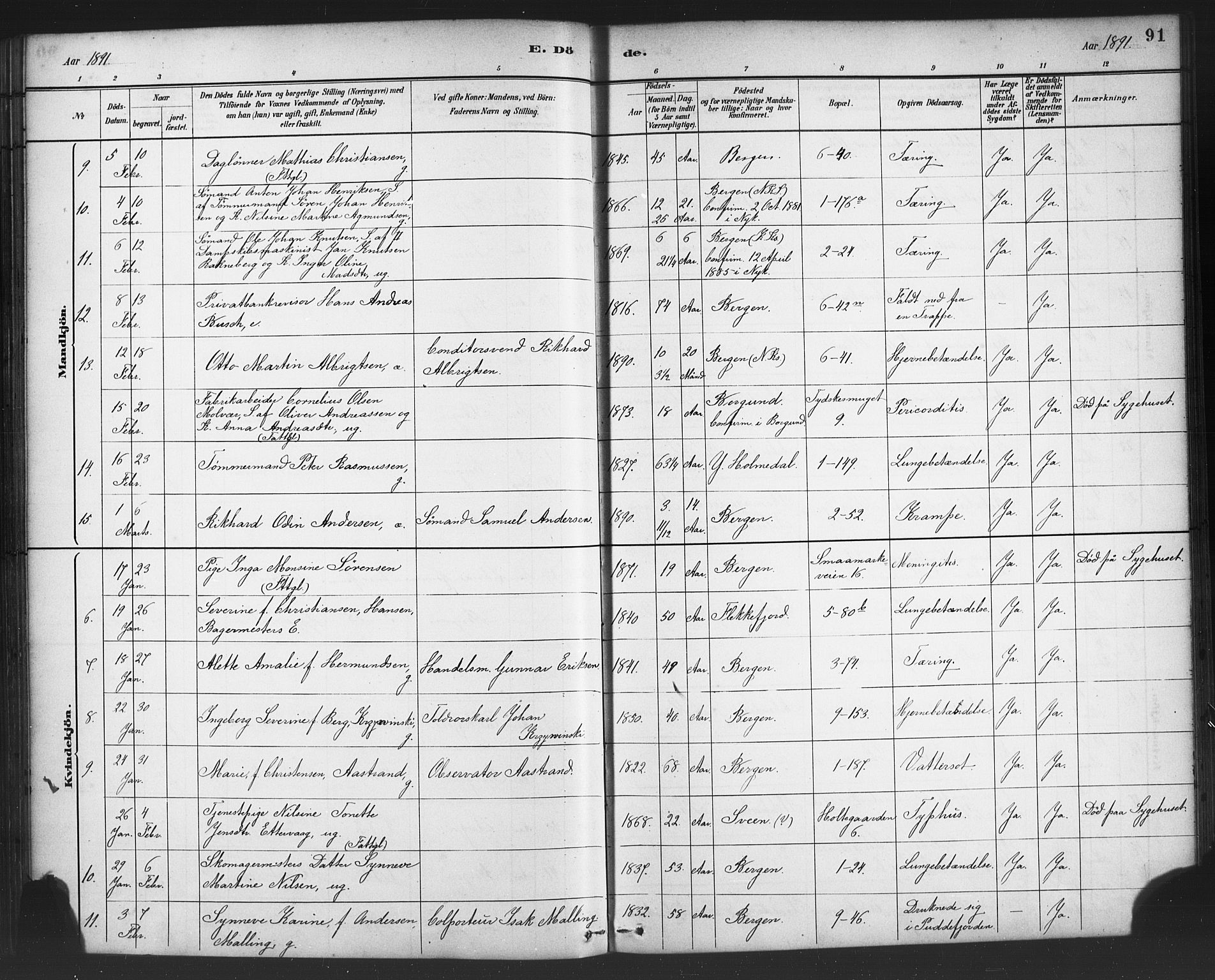 Nykirken Sokneprestembete, AV/SAB-A-77101/H/Haa/L0044: Ministerialbok nr. E 4, 1882-1898, s. 91