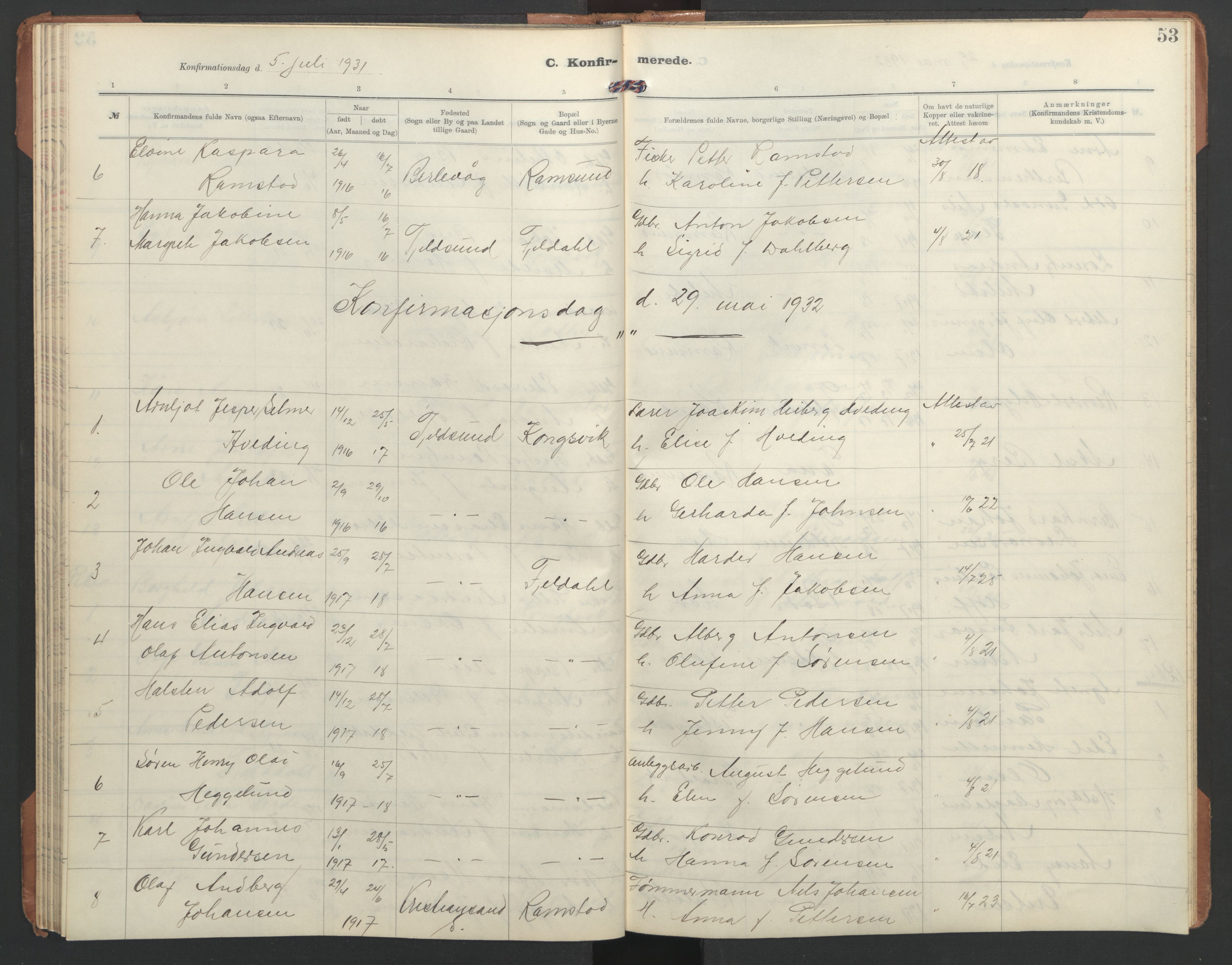 Ministerialprotokoller, klokkerbøker og fødselsregistre - Nordland, AV/SAT-A-1459/865/L0934: Klokkerbok nr. 865C06, 1911-1942, s. 53