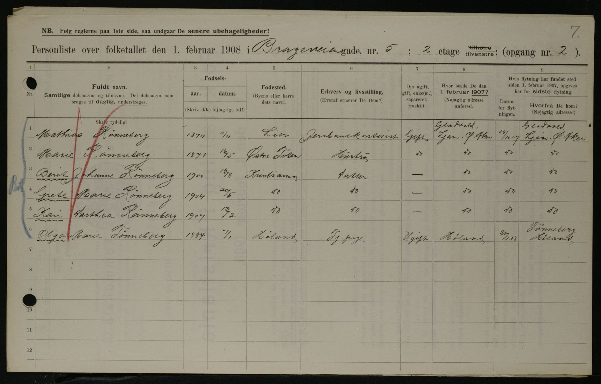 OBA, Kommunal folketelling 1.2.1908 for Kristiania kjøpstad, 1908, s. 7858